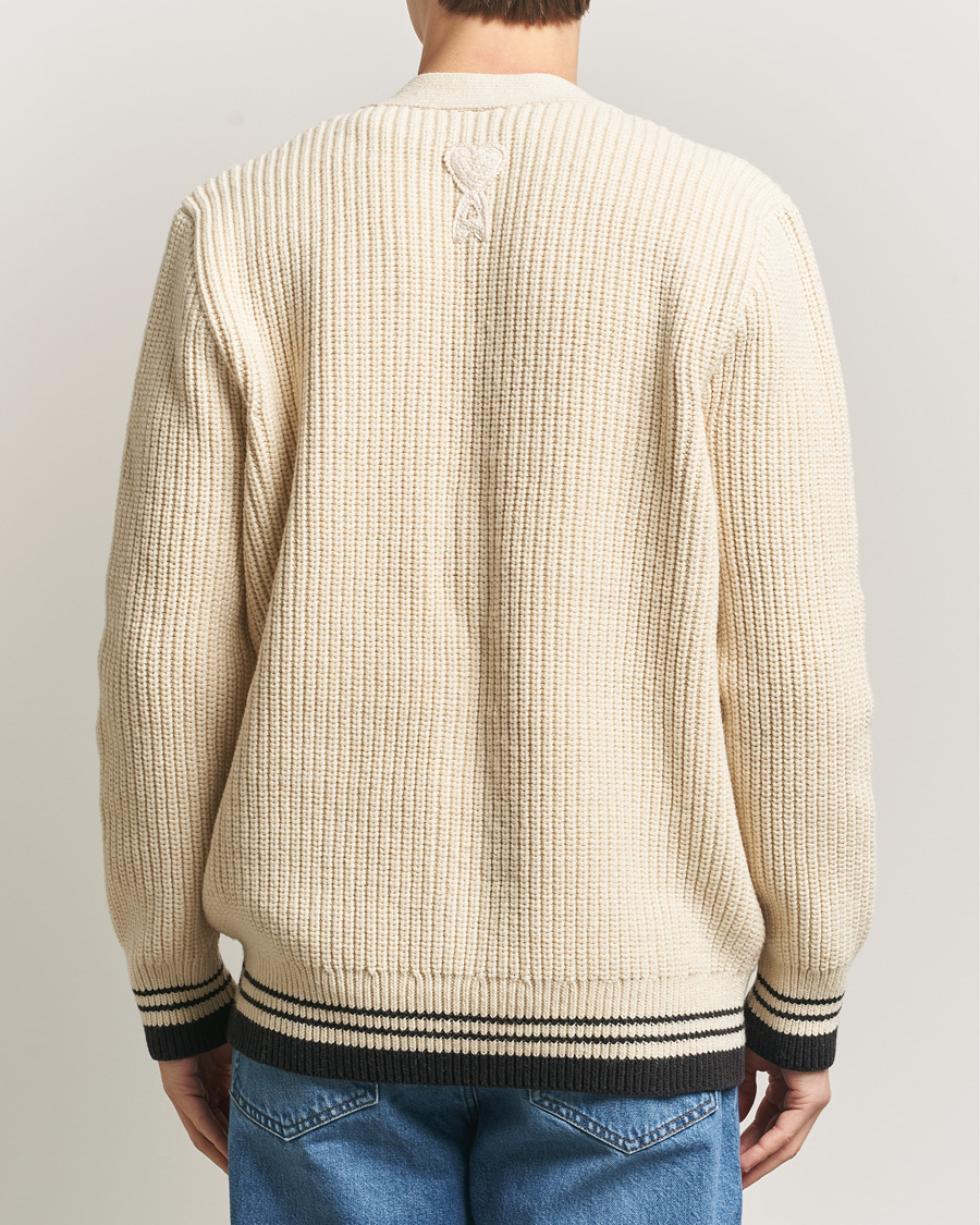 Hombres | Jerséis y prendas de punto | AMI | Wool/Cotton Ribbed Cardigan Creme