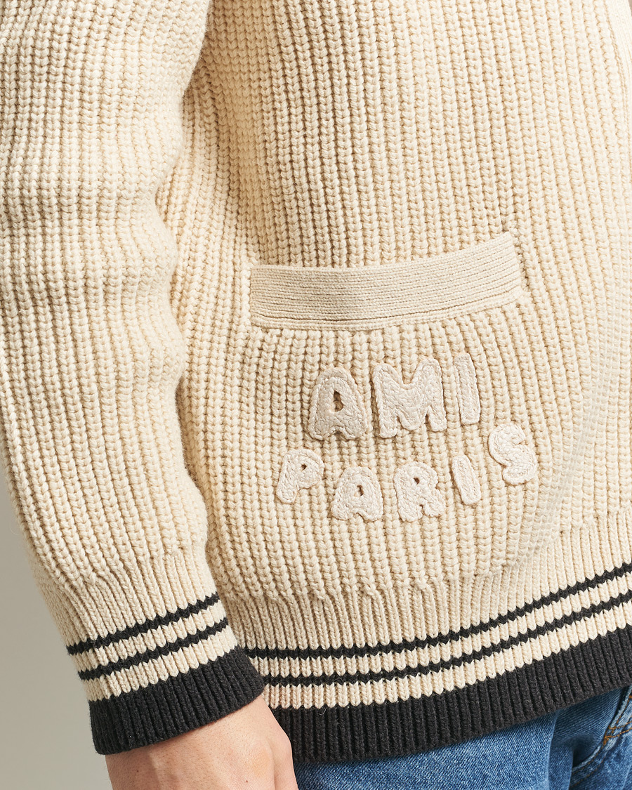 Hombres | Jerséis y prendas de punto | AMI | Wool/Cotton Ribbed Cardigan Creme