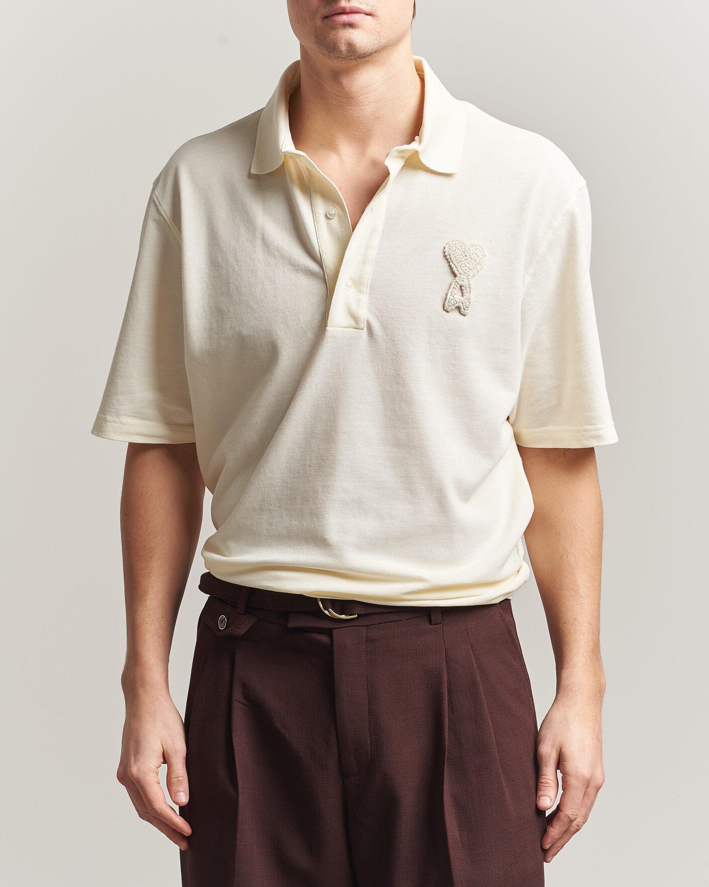 Hombres | Polos | AMI | Knitted Heart Logo Polo Creme