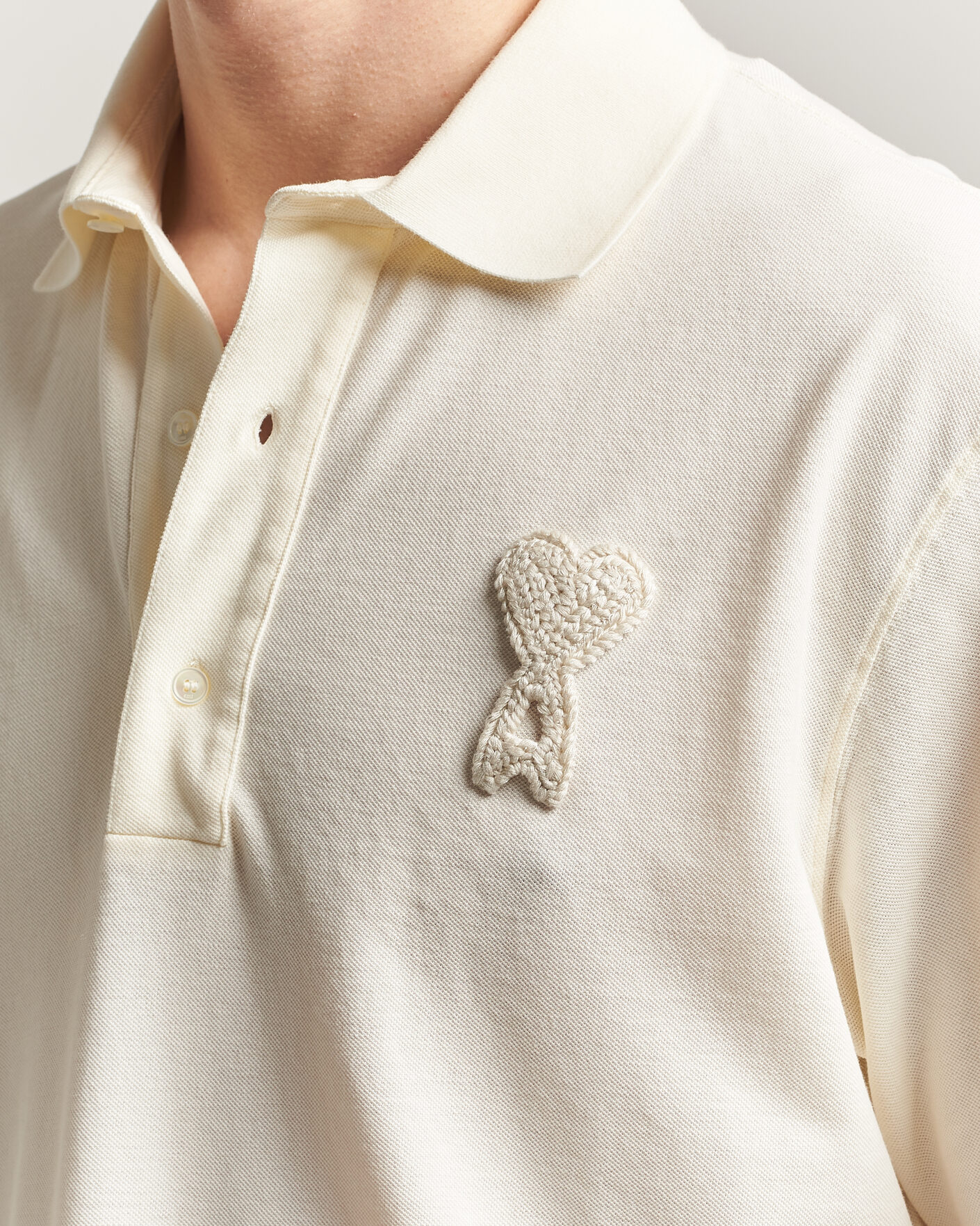 Hombres | Polos | AMI | Knitted Heart Logo Polo Creme