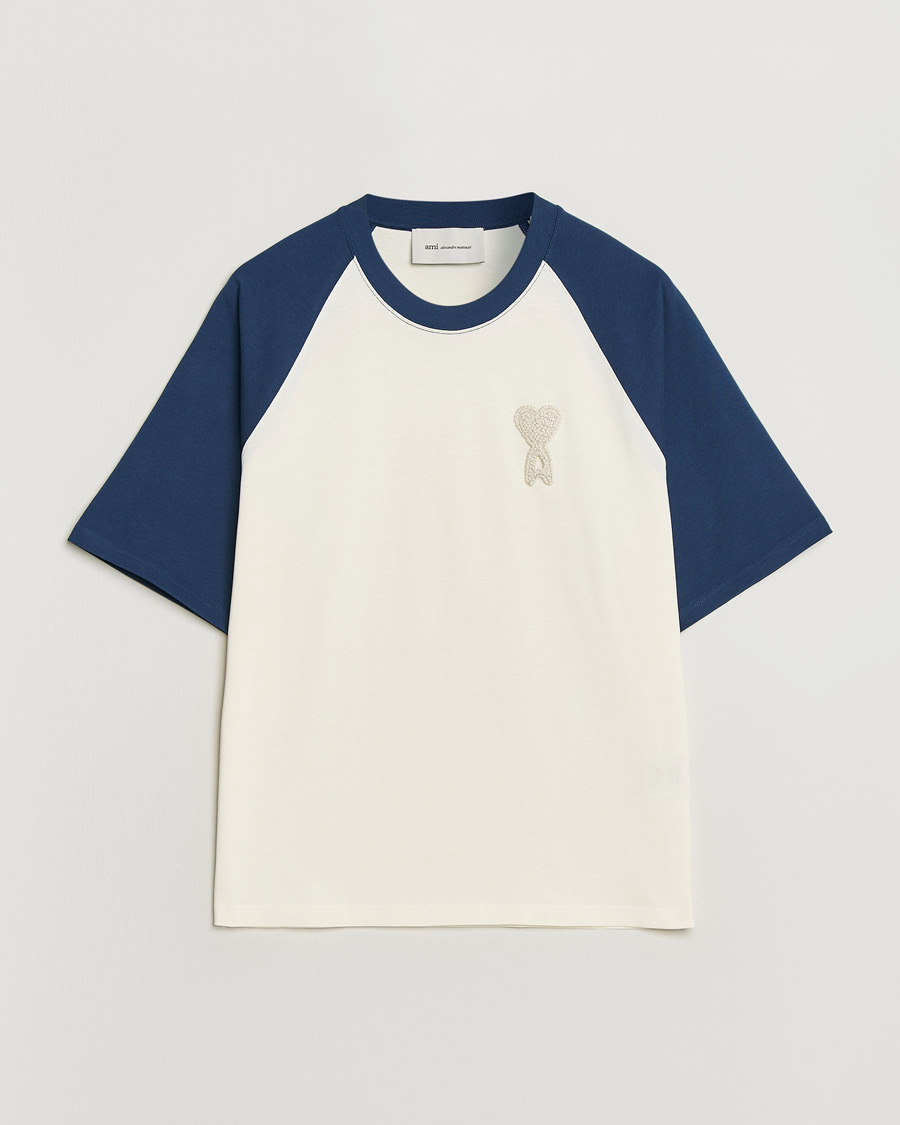 Hombres | Camisetas | AMI | Knitted Heart Logo T-Shirt Creme/Navy