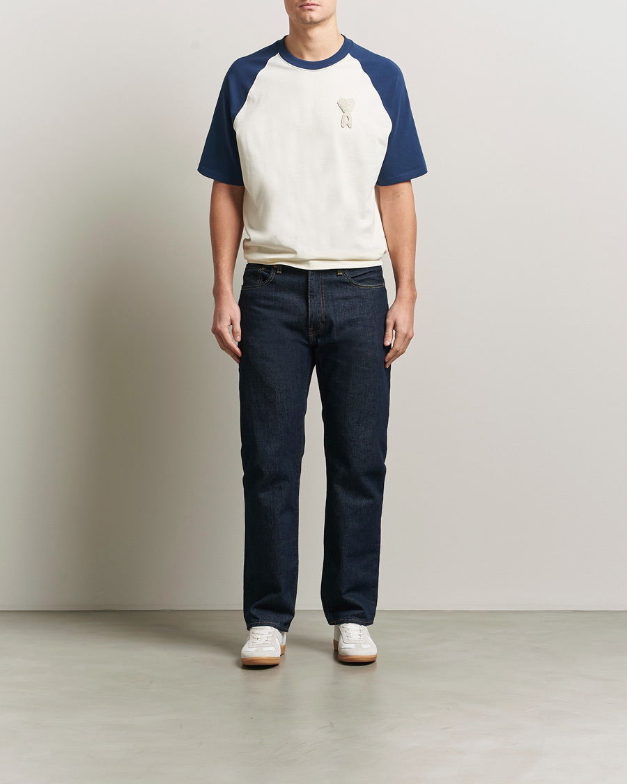 Hombres | Camisetas | AMI | Knitted Heart Logo T-Shirt Creme/Navy