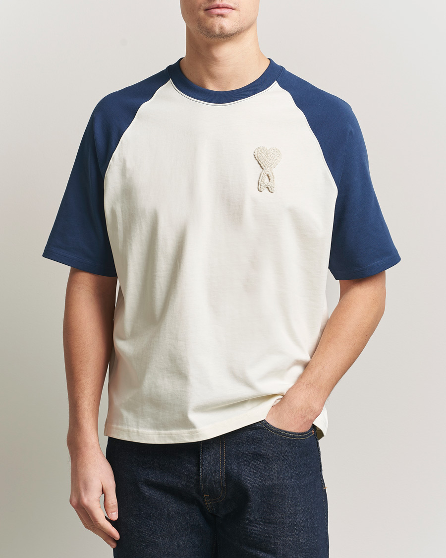 Hombres | Camisetas | AMI | Knitted Heart Logo T-Shirt Creme/Navy
