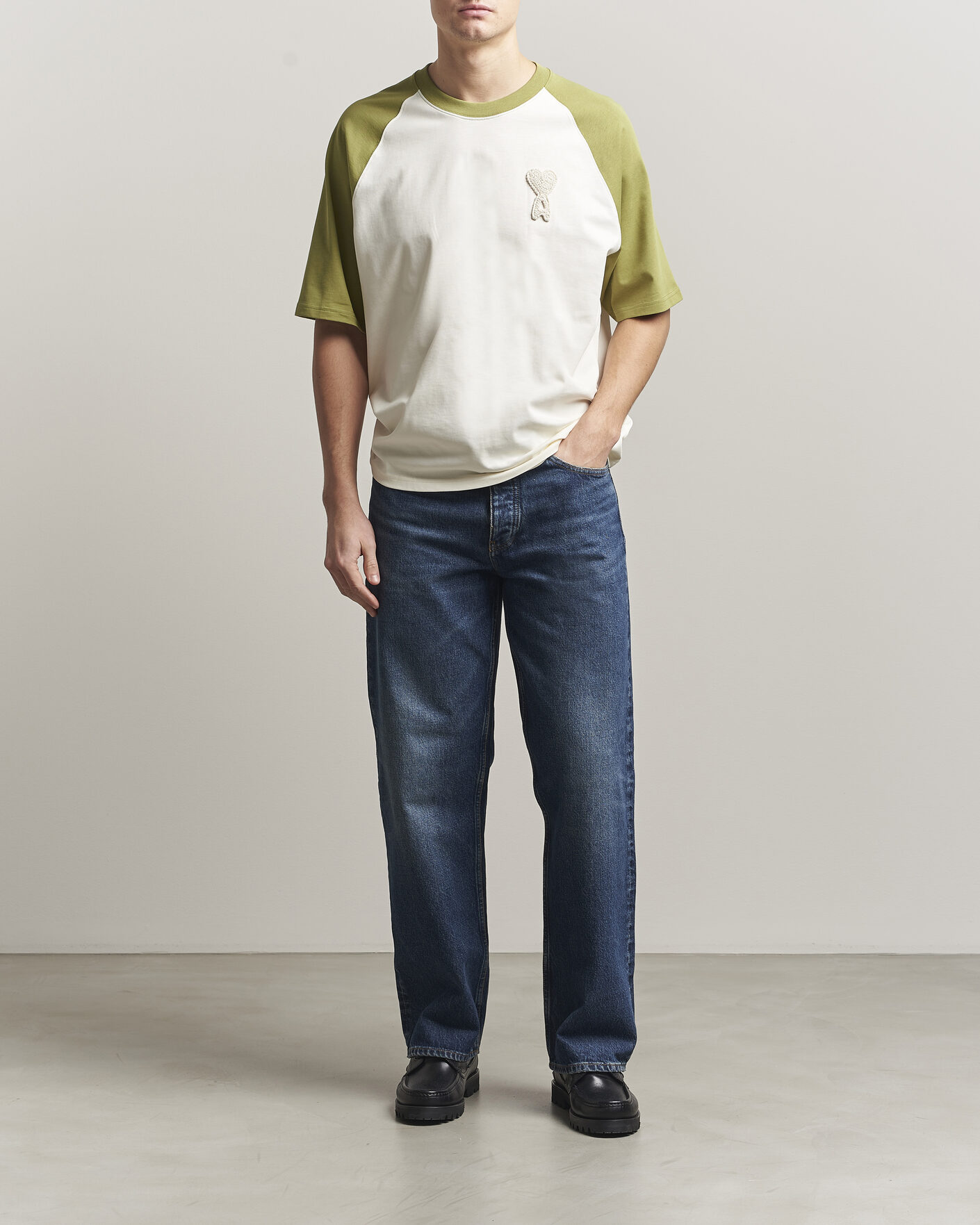 Hombres | Camisetas | AMI | Knitted Heart Logo T-Shirt Creme/Matcha