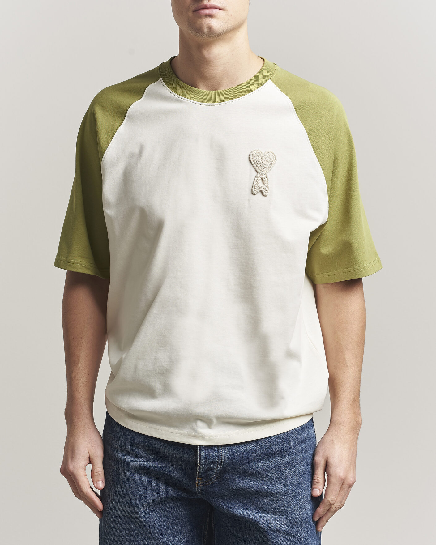 Hombres | Camisetas | AMI | Knitted Heart Logo T-Shirt Creme/Matcha