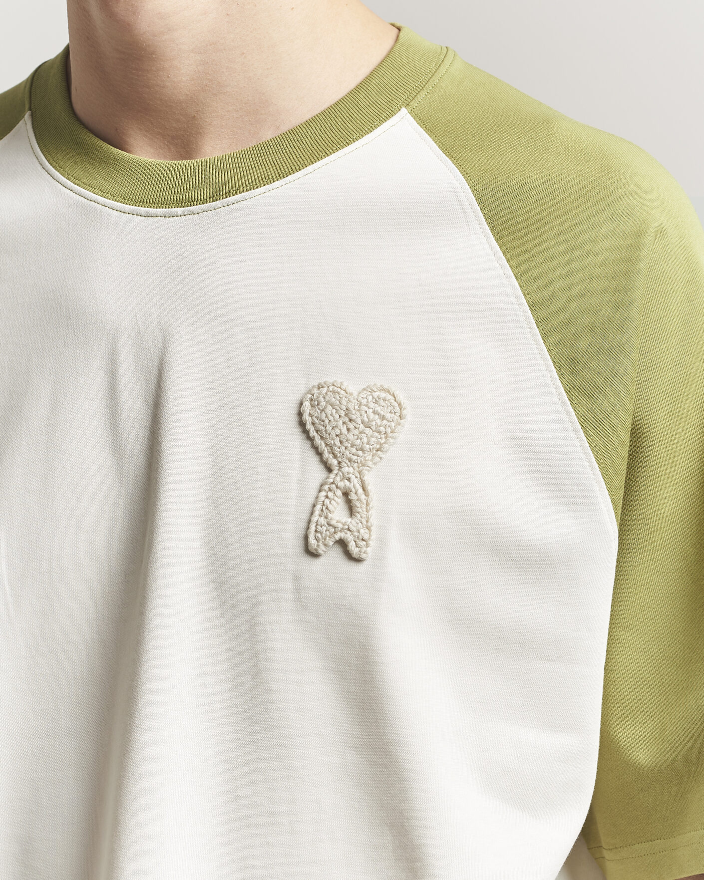 Hombres | Camisetas | AMI | Knitted Heart Logo T-Shirt Creme/Matcha