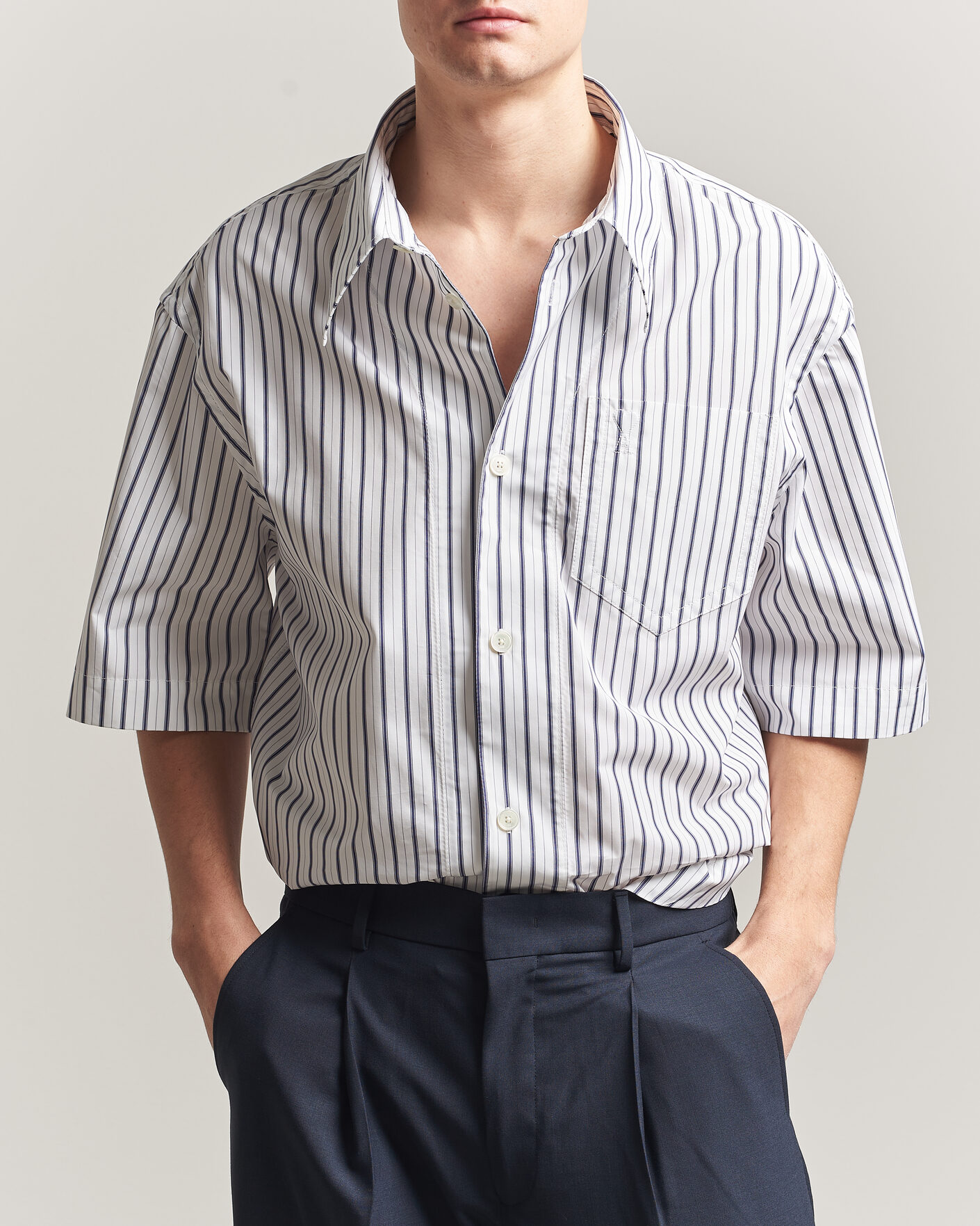 Hombres | Camisas | AMI | Short Sleeve Camp Collar Shirt White/Blue