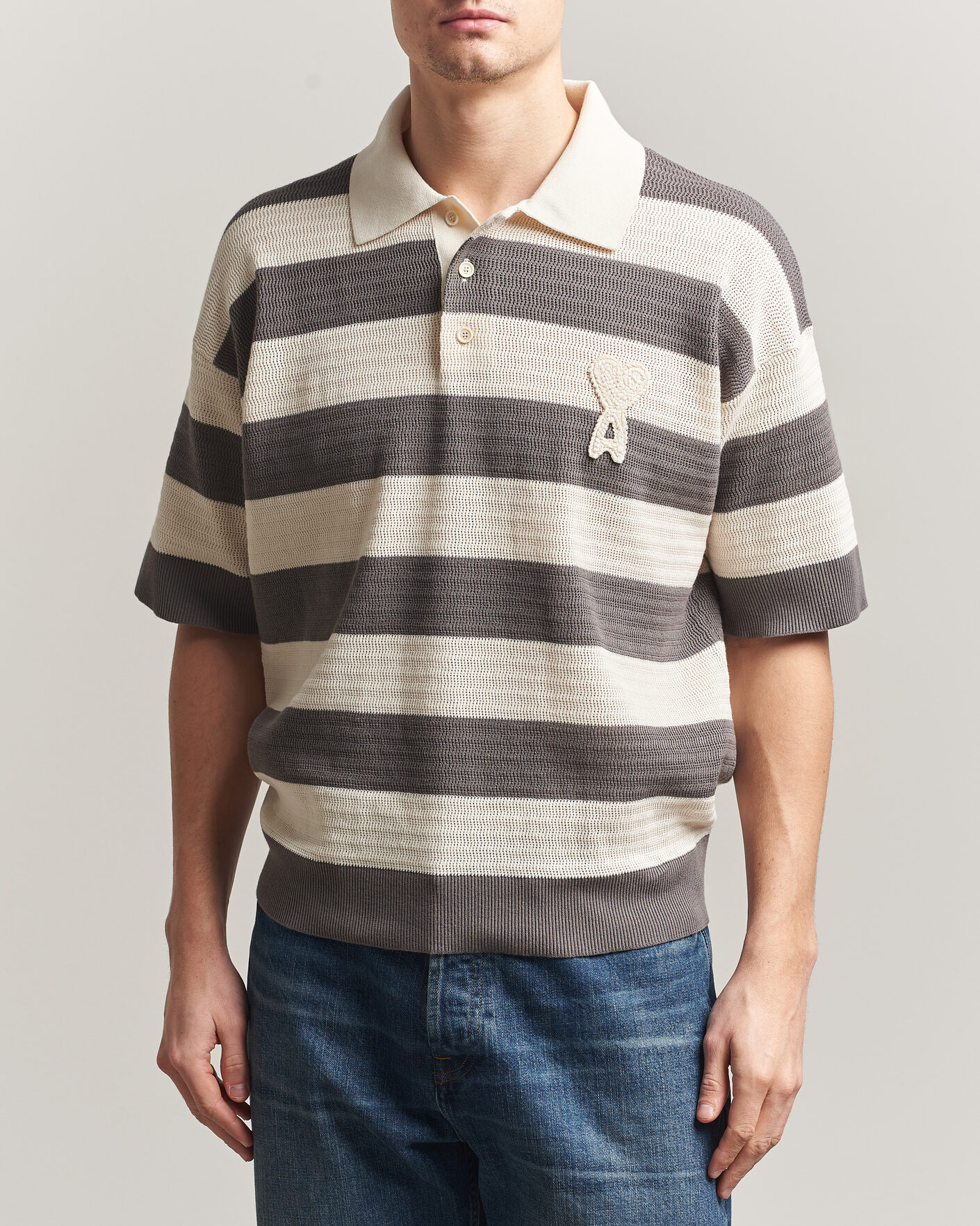 Hombres | Polos | AMI | Striped Polo White/Grey