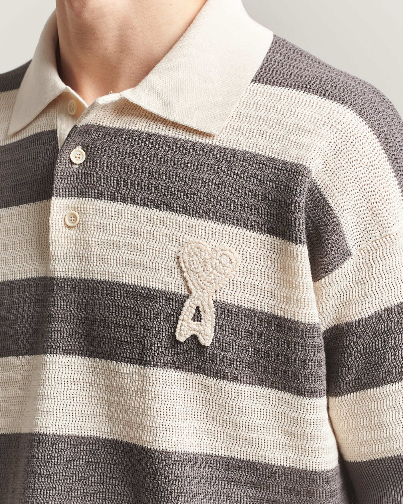 Hombres | Polos | AMI | Striped Polo White/Grey