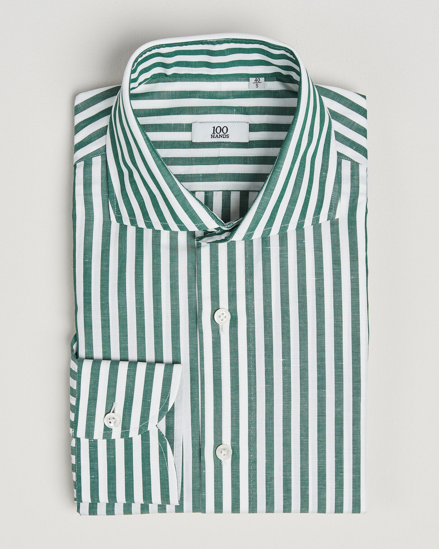 Hombres | Camisas | 100Hands | Cotton/Linen Bengal Stripe Shirt Green