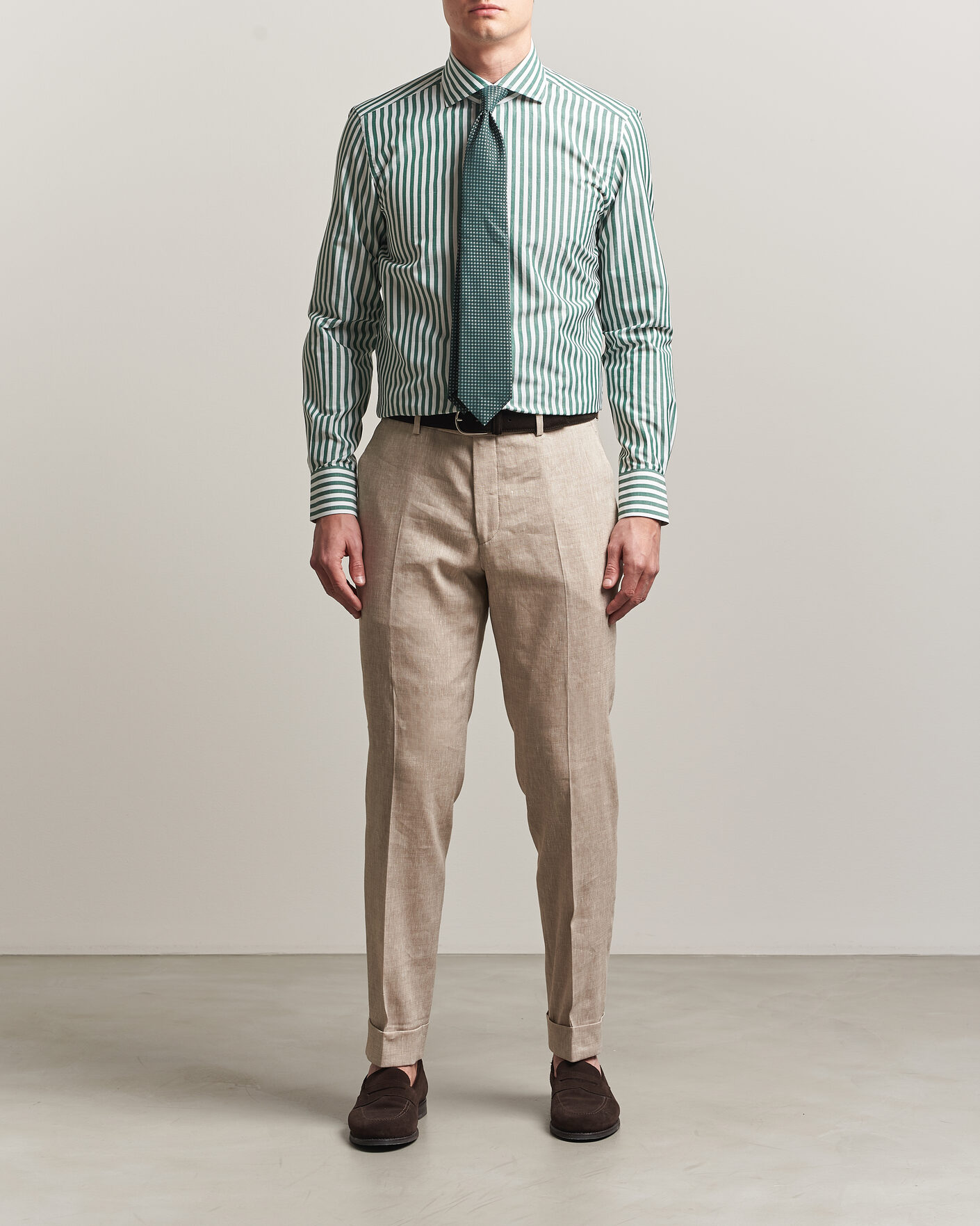 Hombres | Camisas | 100Hands | Cotton/Linen Bengal Stripe Shirt Green