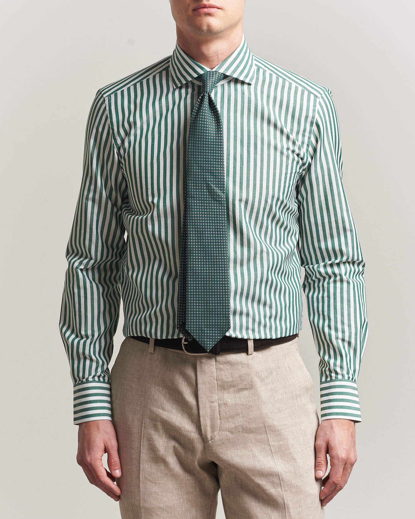 Hombres | Camisas | 100Hands | Cotton/Linen Bengal Stripe Shirt Green