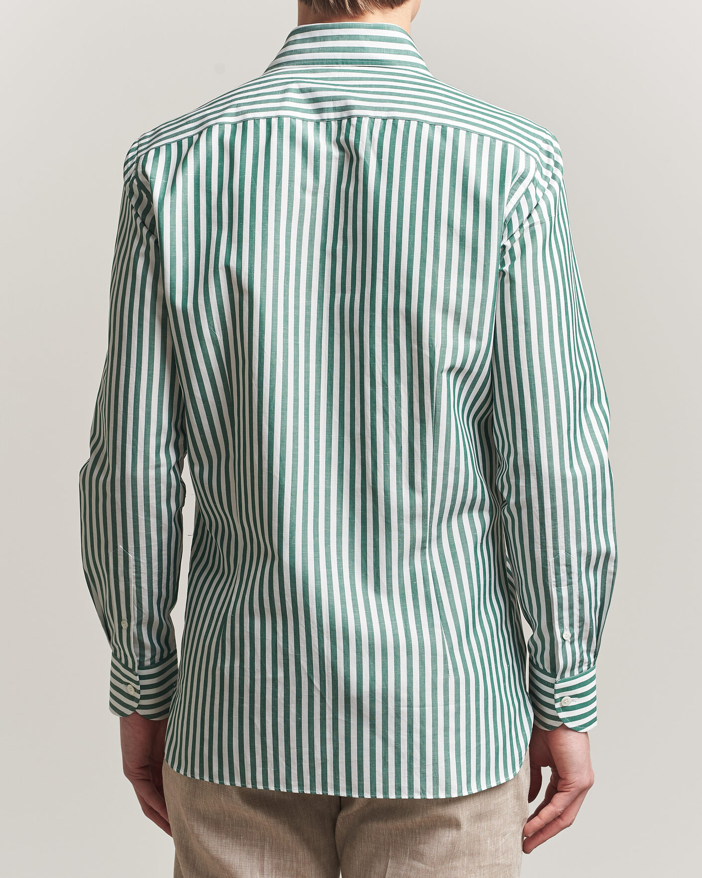 Hombres | Camisas | 100Hands | Cotton/Linen Bengal Stripe Shirt Green