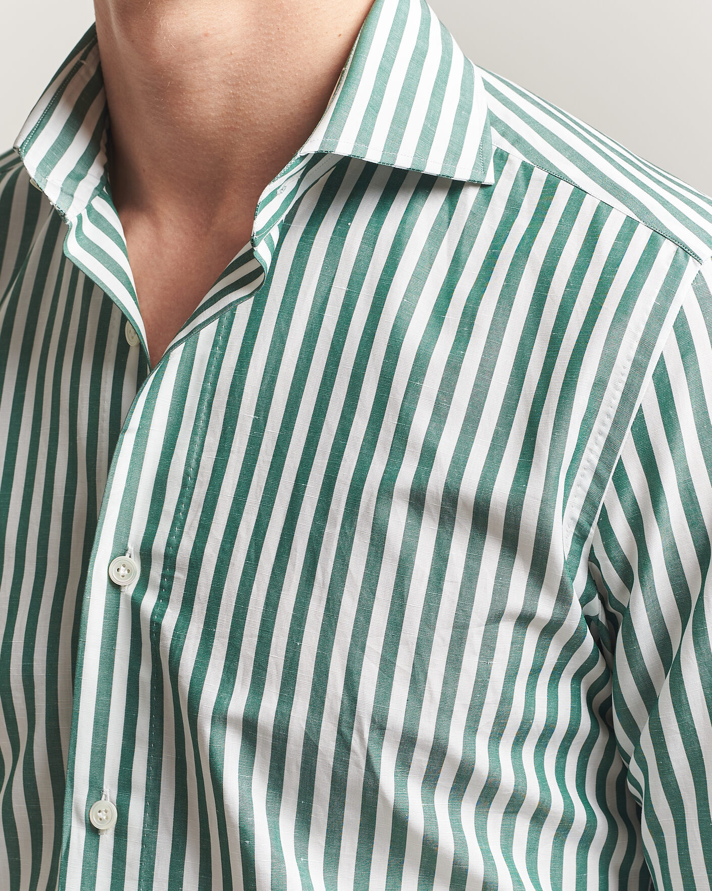 Hombres | Camisas | 100Hands | Cotton/Linen Bengal Stripe Shirt Green