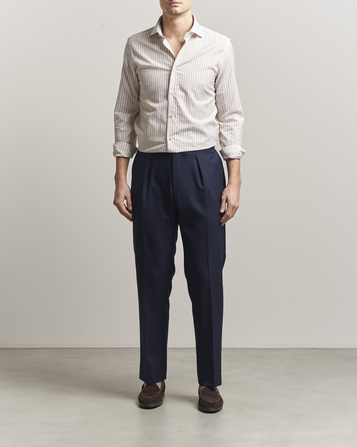 Hombres | Camisas | 100Hands | Cotton/Linen Bengal Stripe Shirt Light Brown