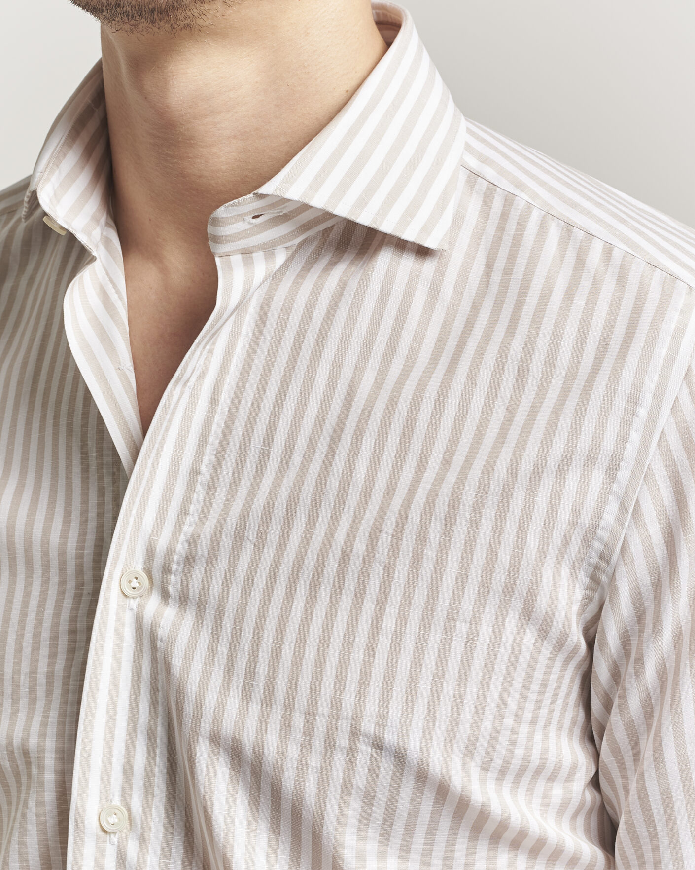 Hombres | Camisas | 100Hands | Cotton/Linen Bengal Stripe Shirt Light Brown