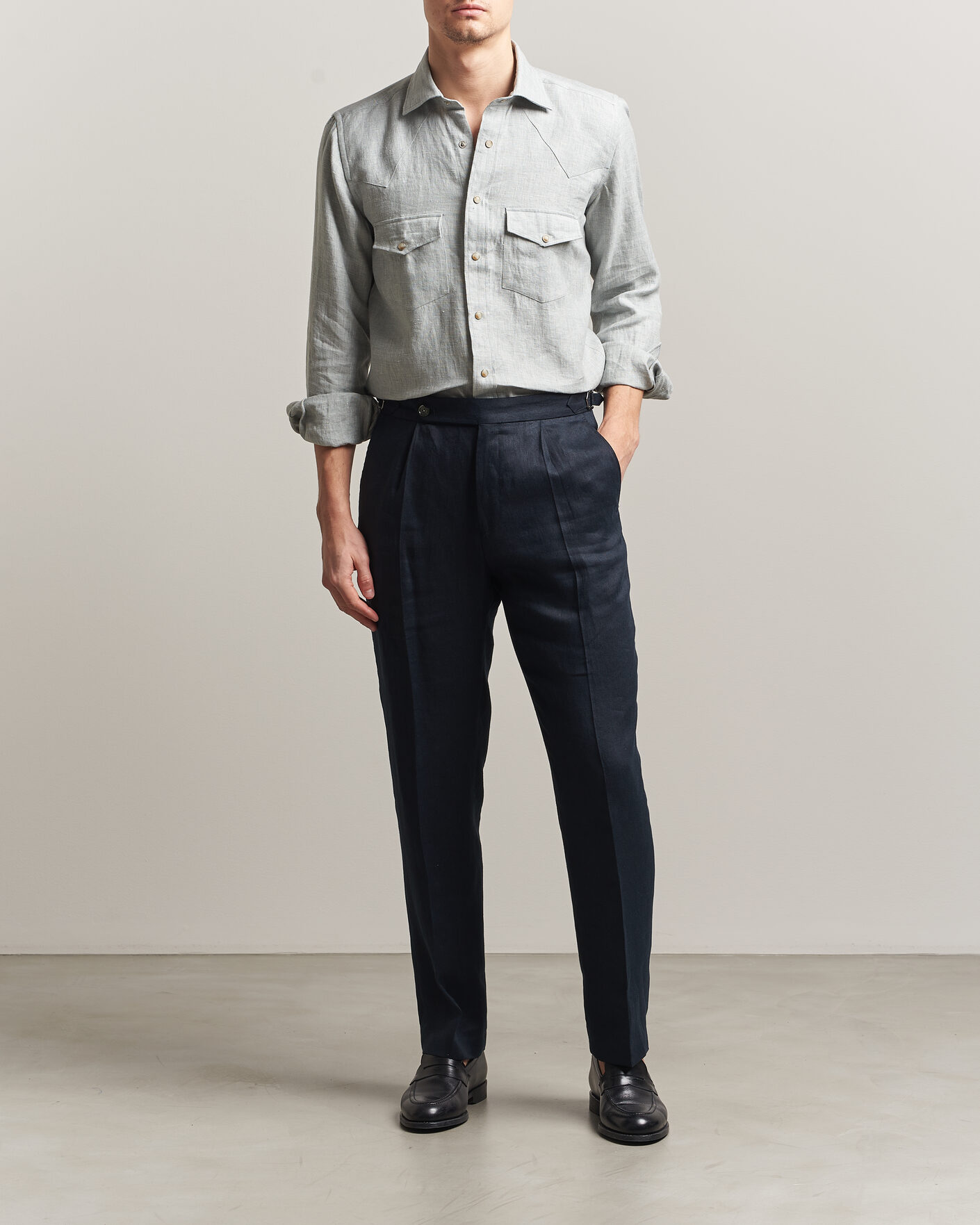 Hombres | Camisas | 100Hands | Two Pocket Western Linen Shirt Mint Green