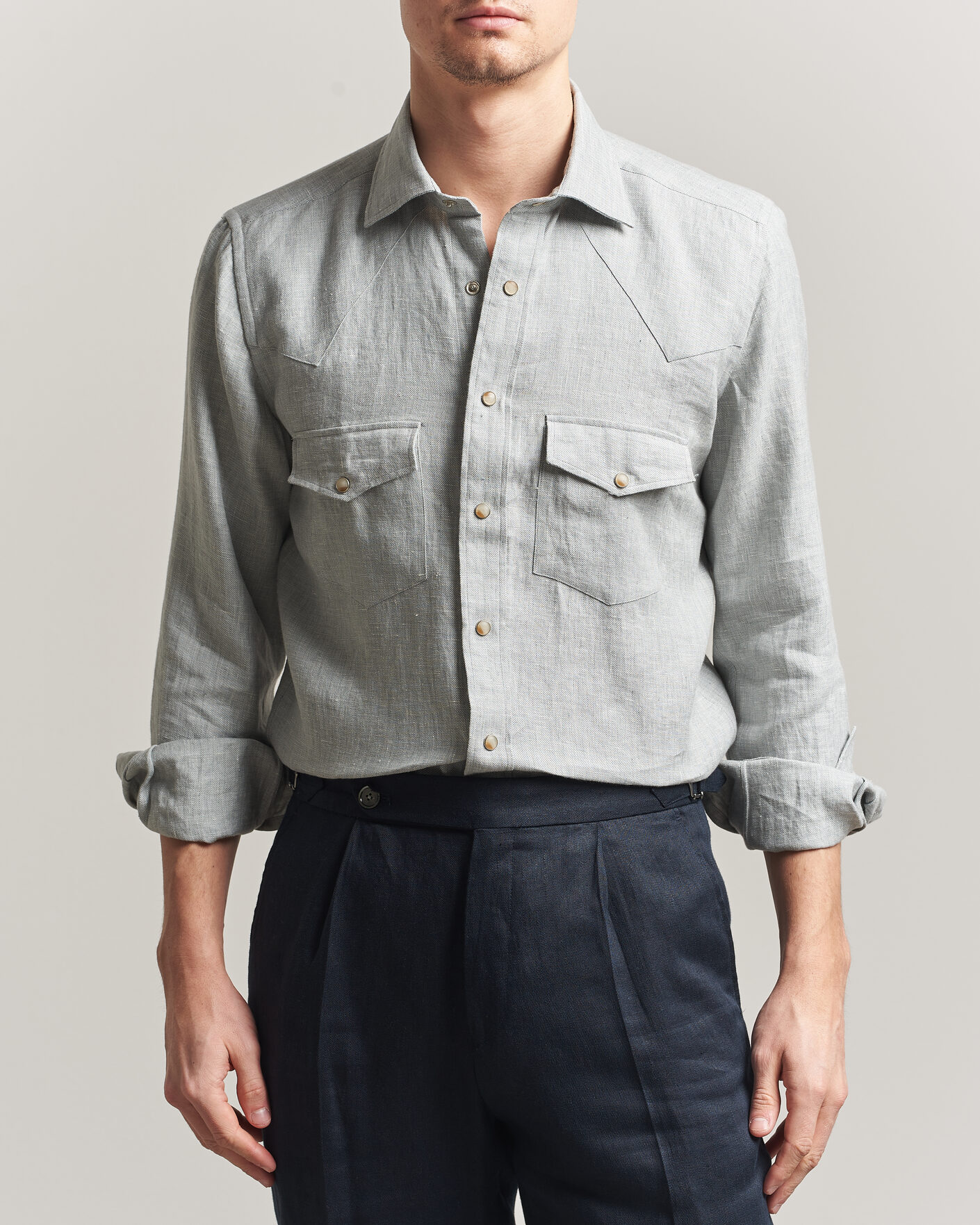 Hombres | Camisas | 100Hands | Two Pocket Western Linen Shirt Mint Green