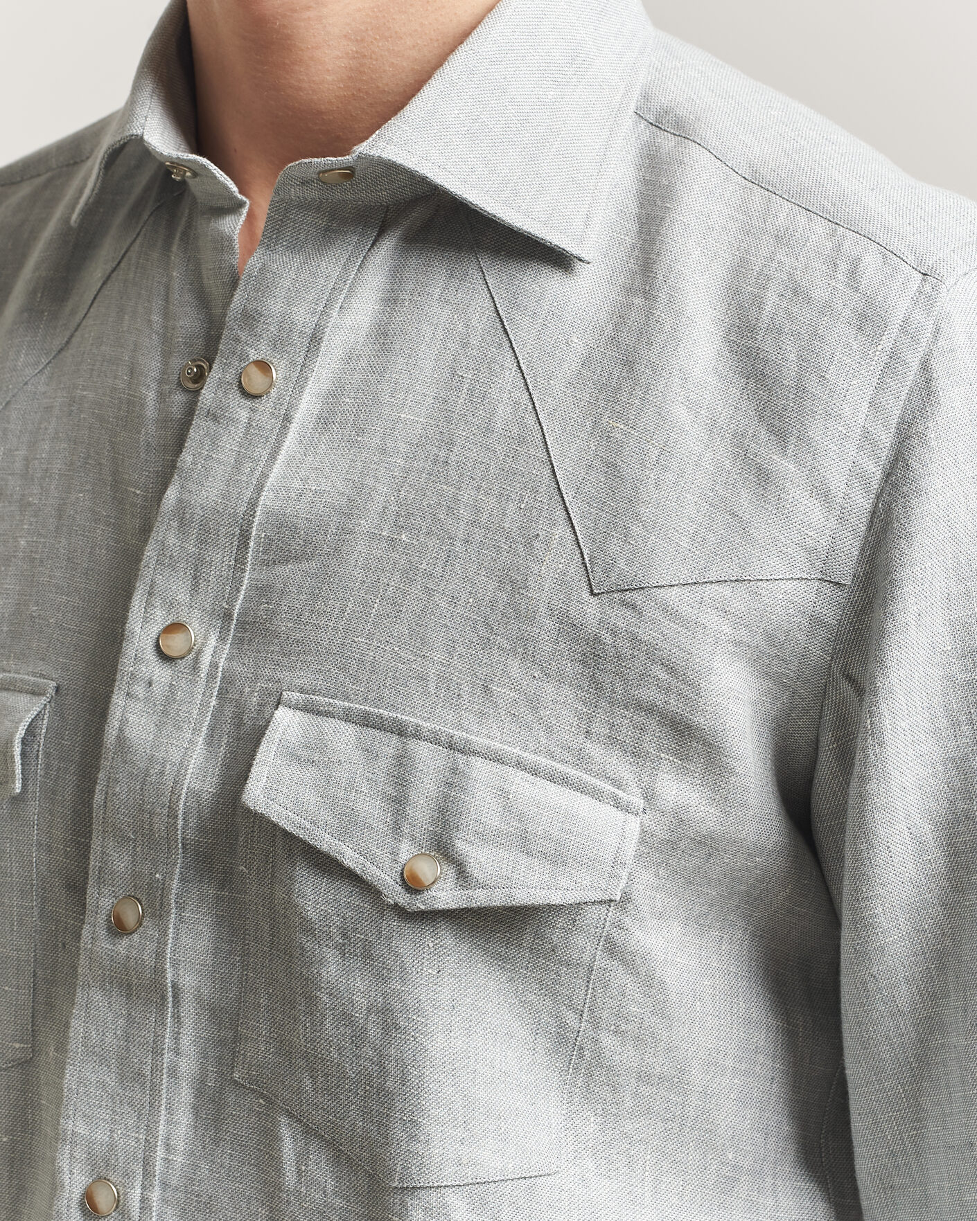 Hombres | Camisas | 100Hands | Two Pocket Western Linen Shirt Mint Green