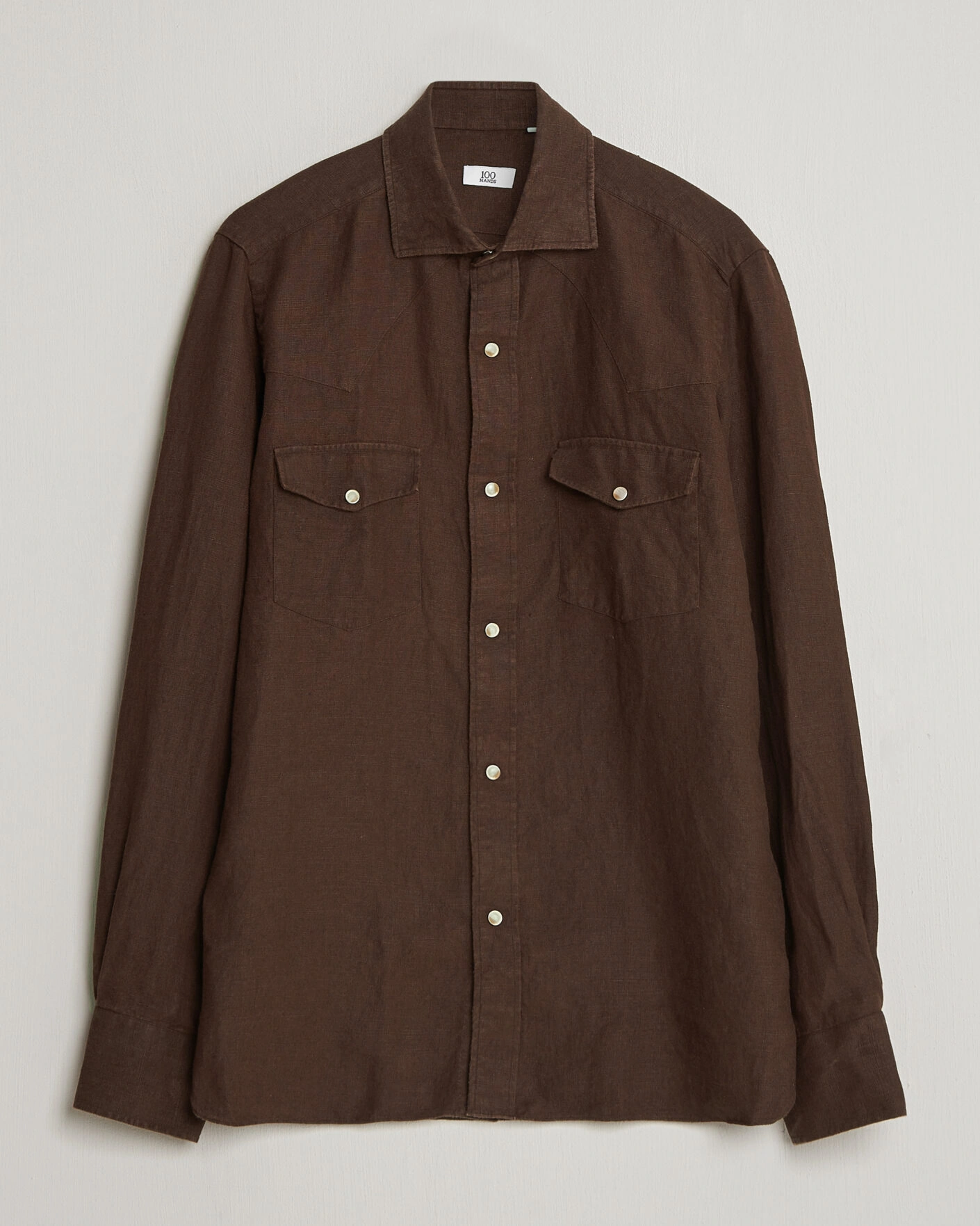Hombres | Camisas | 100Hands | Two Pocket Western Linen Shirt Chocolate