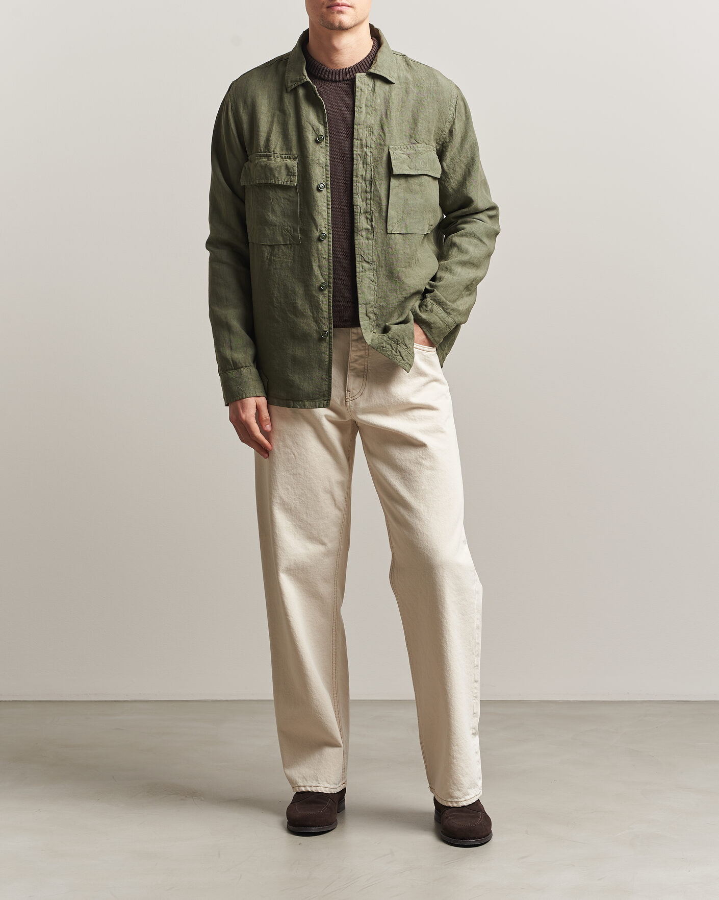 Hombres | Abrigos y chaquetas | Aspesi | Linen Overshirt Military