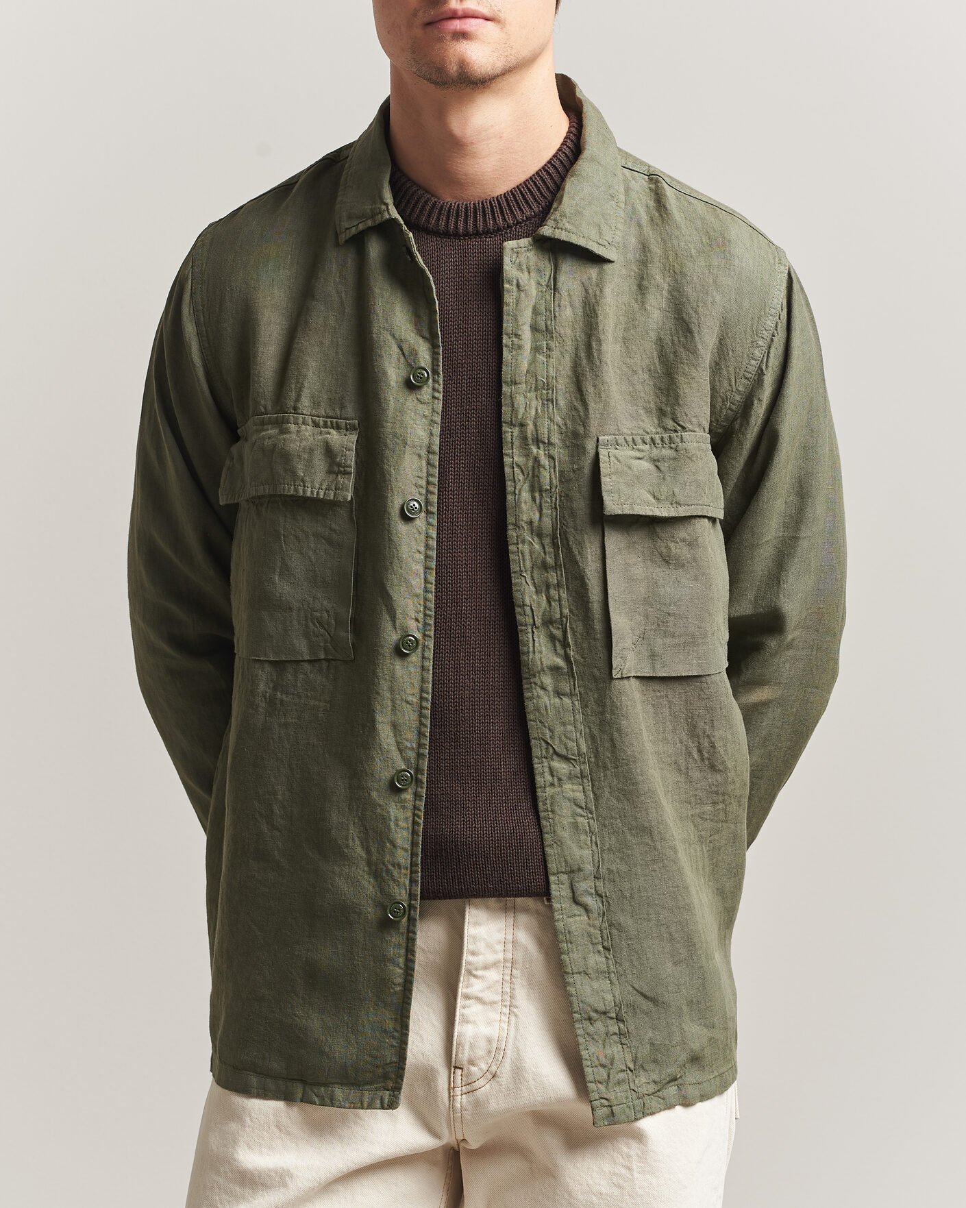 Hombres | Abrigos y chaquetas | Aspesi | Linen Overshirt Military