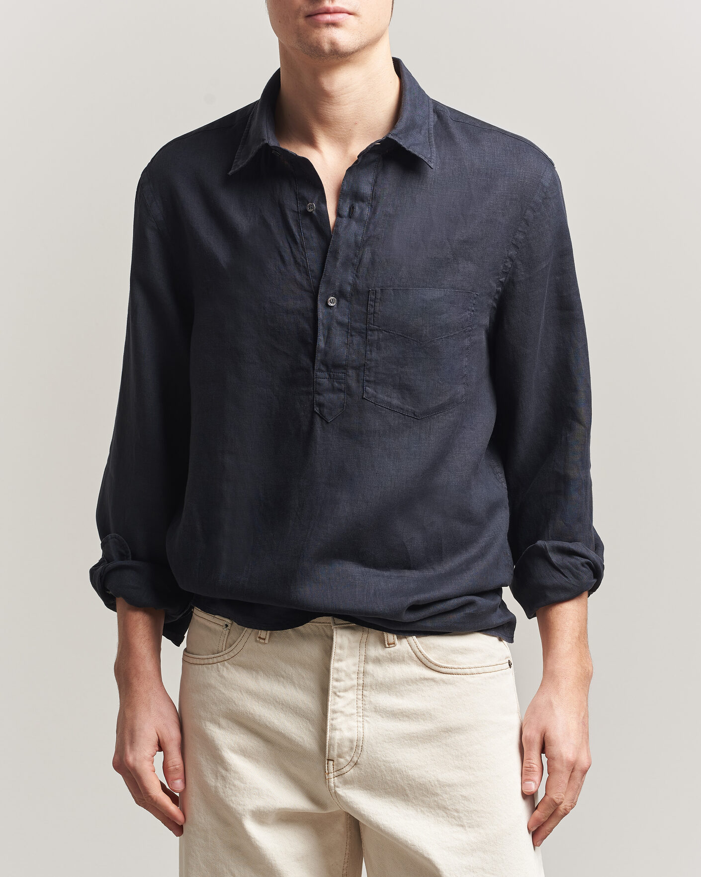 Hombres | Camisas | Aspesi | Popover Linen Shirt Navy