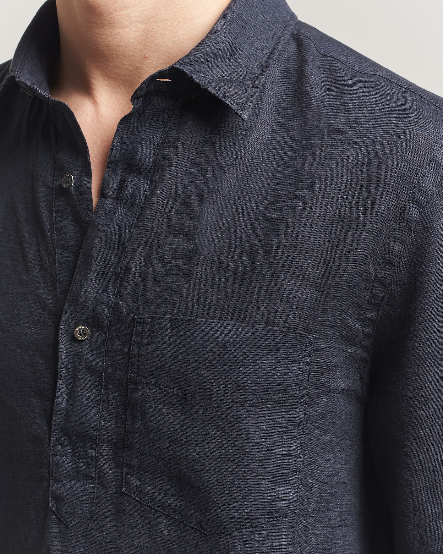 Hombres | Camisas | Aspesi | Popover Linen Shirt Navy