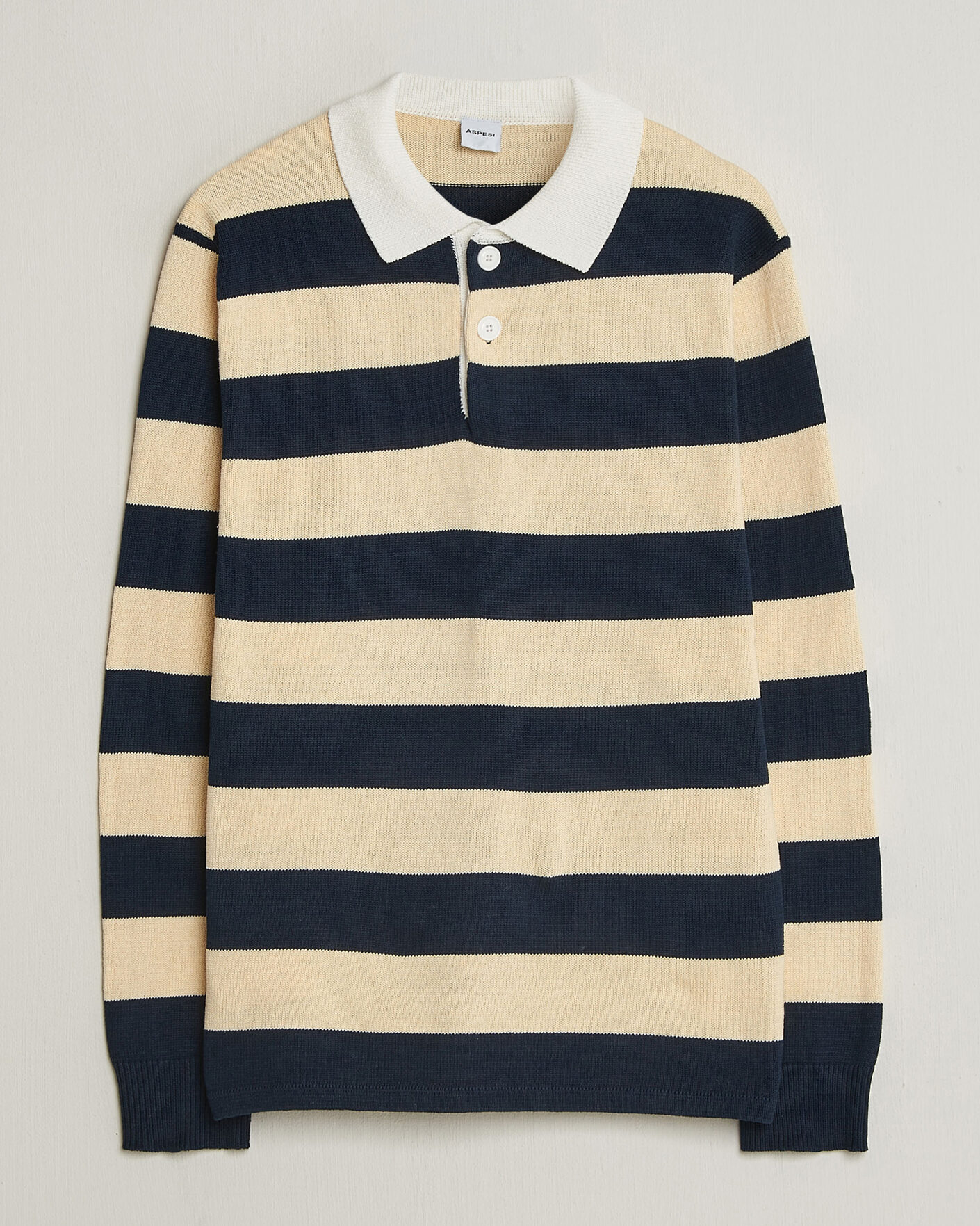 Hombres | Jerséis y prendas de punto | Aspesi | Long Sleeve Knitted Polo Navy/Ecru