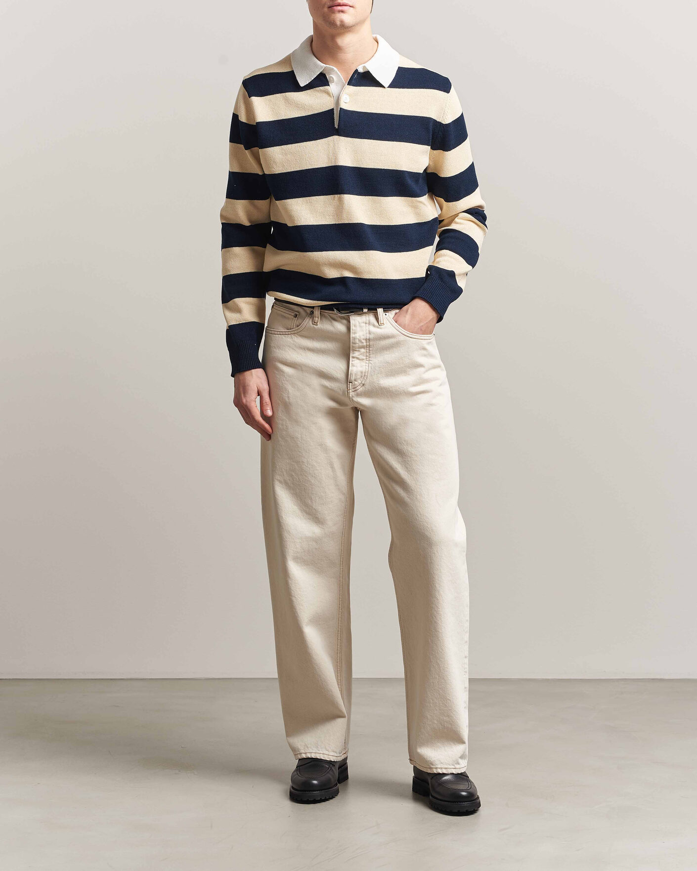 Hombres | Jerséis y prendas de punto | Aspesi | Long Sleeve Knitted Polo Navy/Ecru