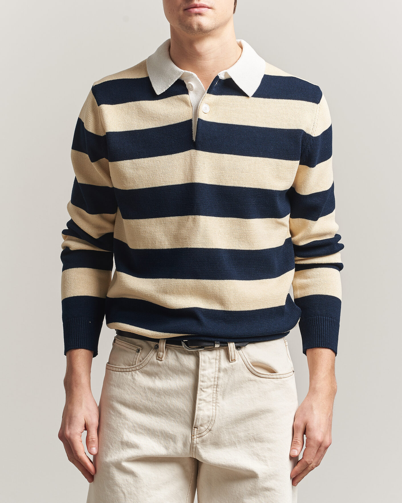 Hombres | Jerséis y prendas de punto | Aspesi | Long Sleeve Knitted Polo Navy/Ecru