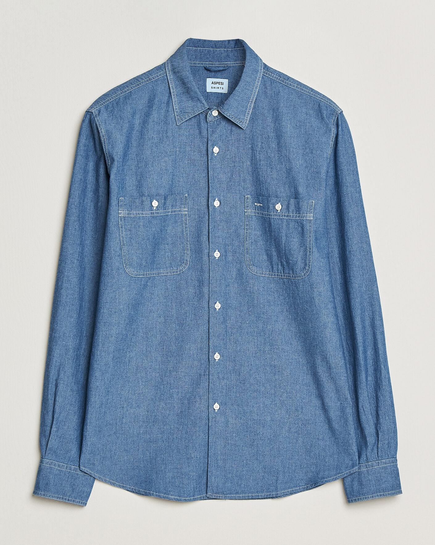 Hombres | Camisas | Aspesi | Chambray Work Shirt Medium Blue