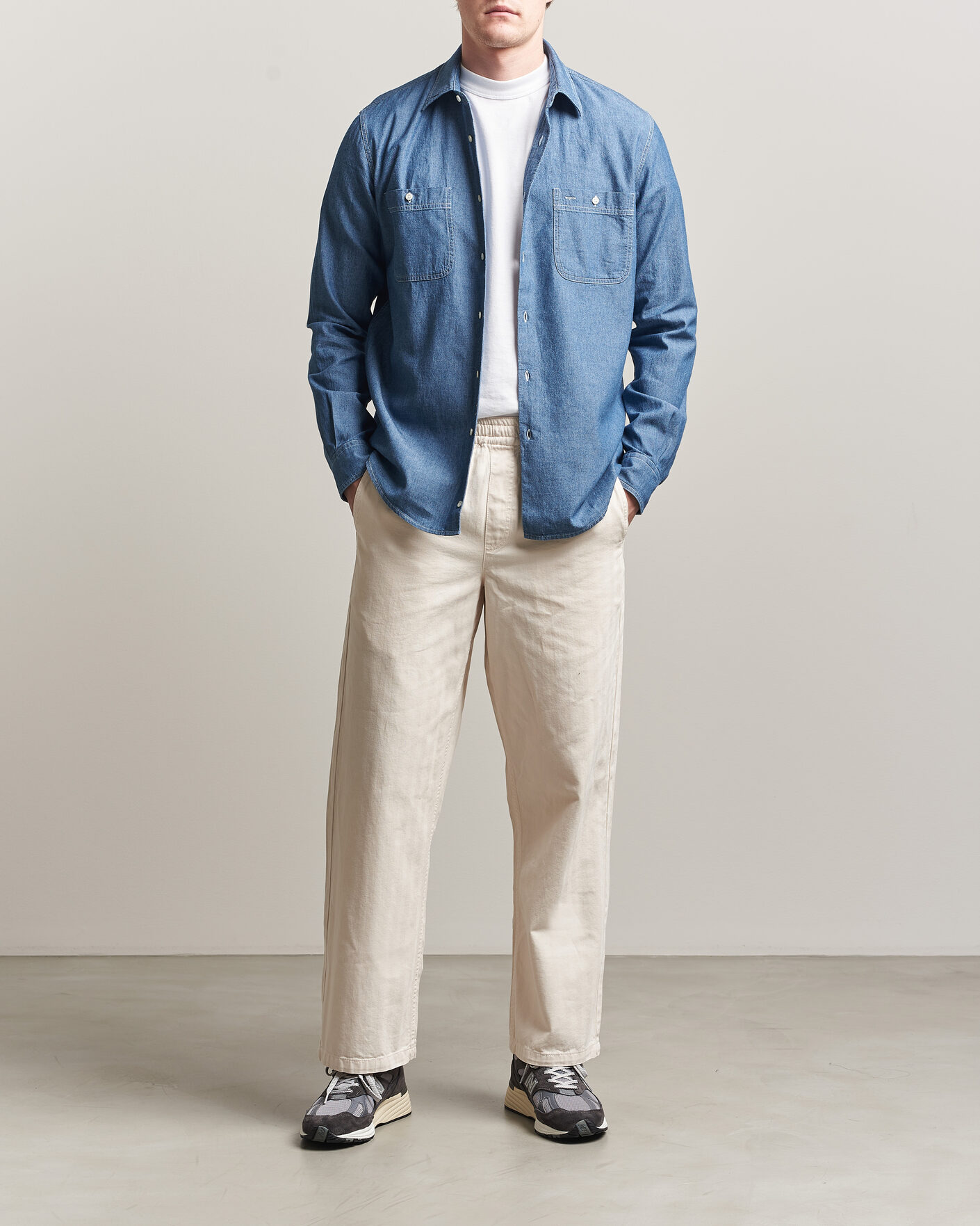 Hombres | Camisas | Aspesi | Chambray Work Shirt Medium Blue