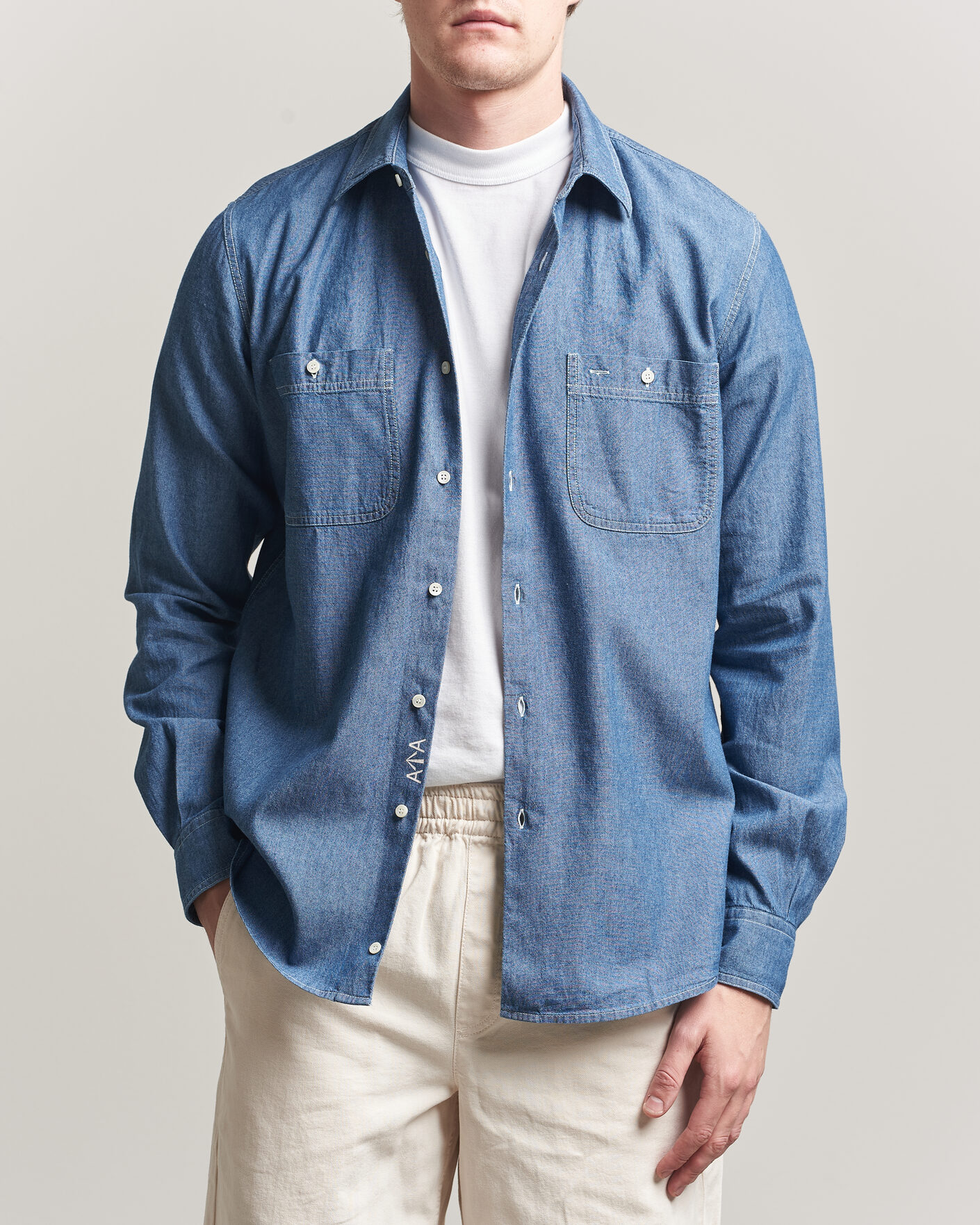 Hombres | Camisas | Aspesi | Chambray Work Shirt Medium Blue