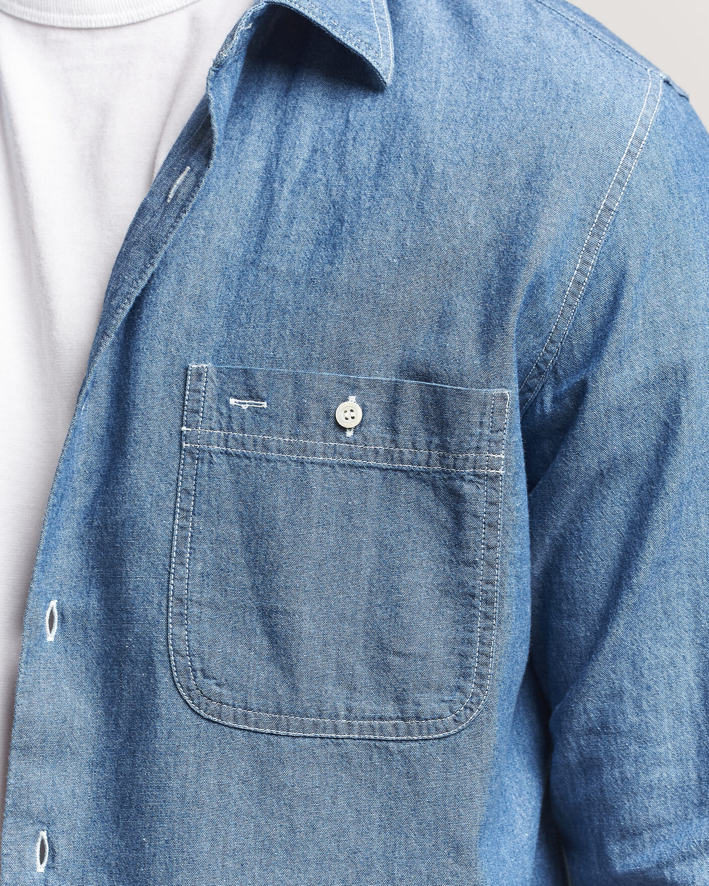 Hombres | Camisas | Aspesi | Chambray Work Shirt Medium Blue