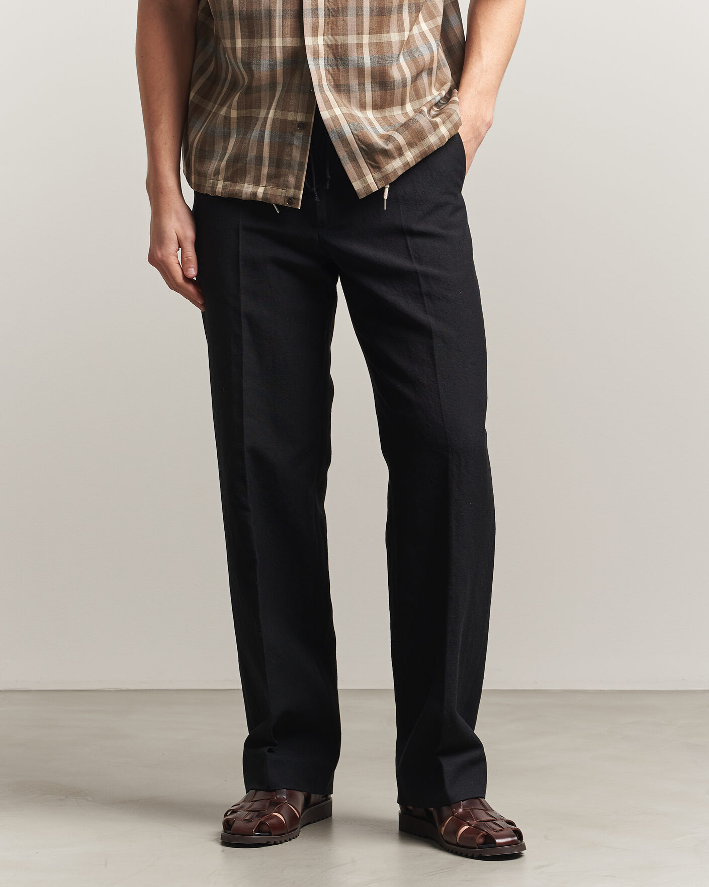 Hombres | Pantalones | Auralee | Wool/Linen Ox Drawstring Pants Black