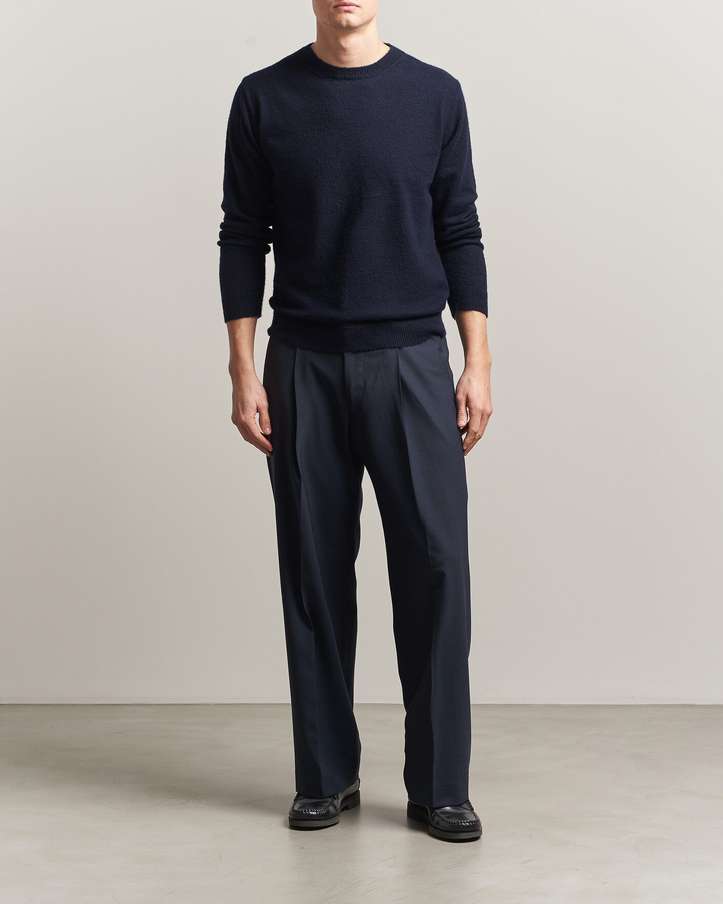 Hombres | Jerséis y prendas de punto | Auralee | Brushed Cashmere/Cotton Crew Neck Navy