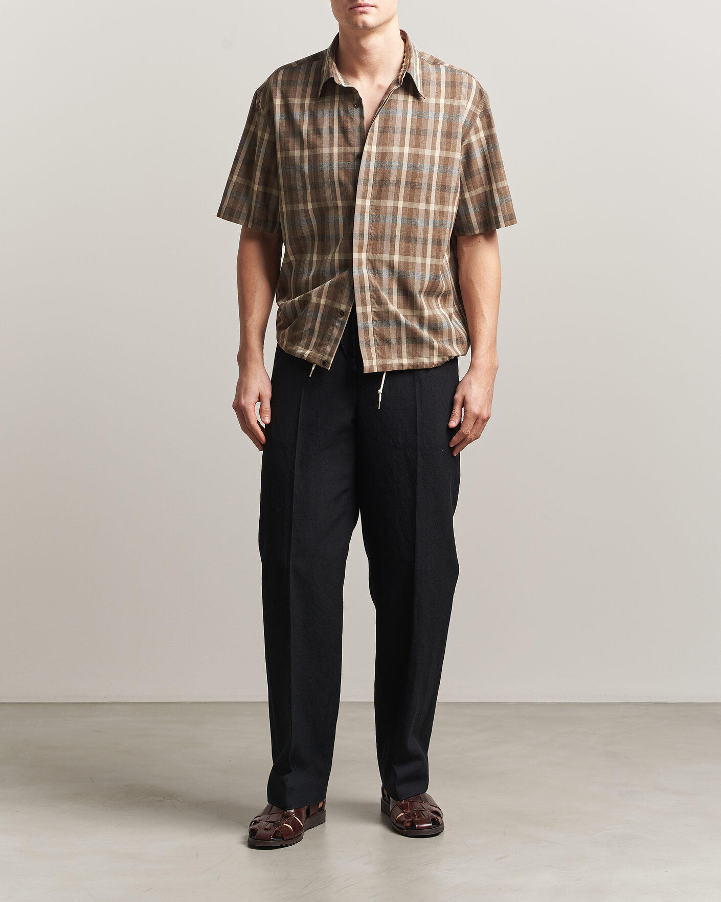 Hombres | Camisas | Auralee | Tropical Wool Half Sleeve Shirt Brown Check