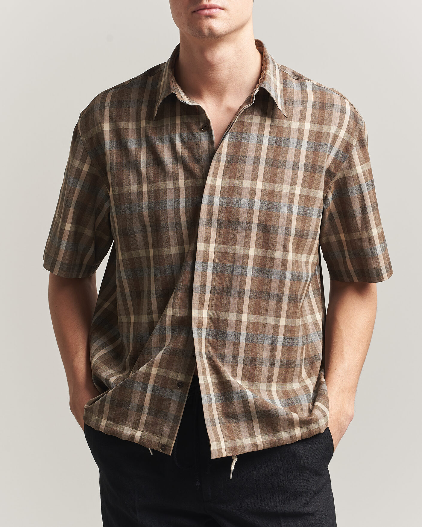 Hombres | Camisas | Auralee | Tropical Wool Half Sleeve Shirt Brown Check
