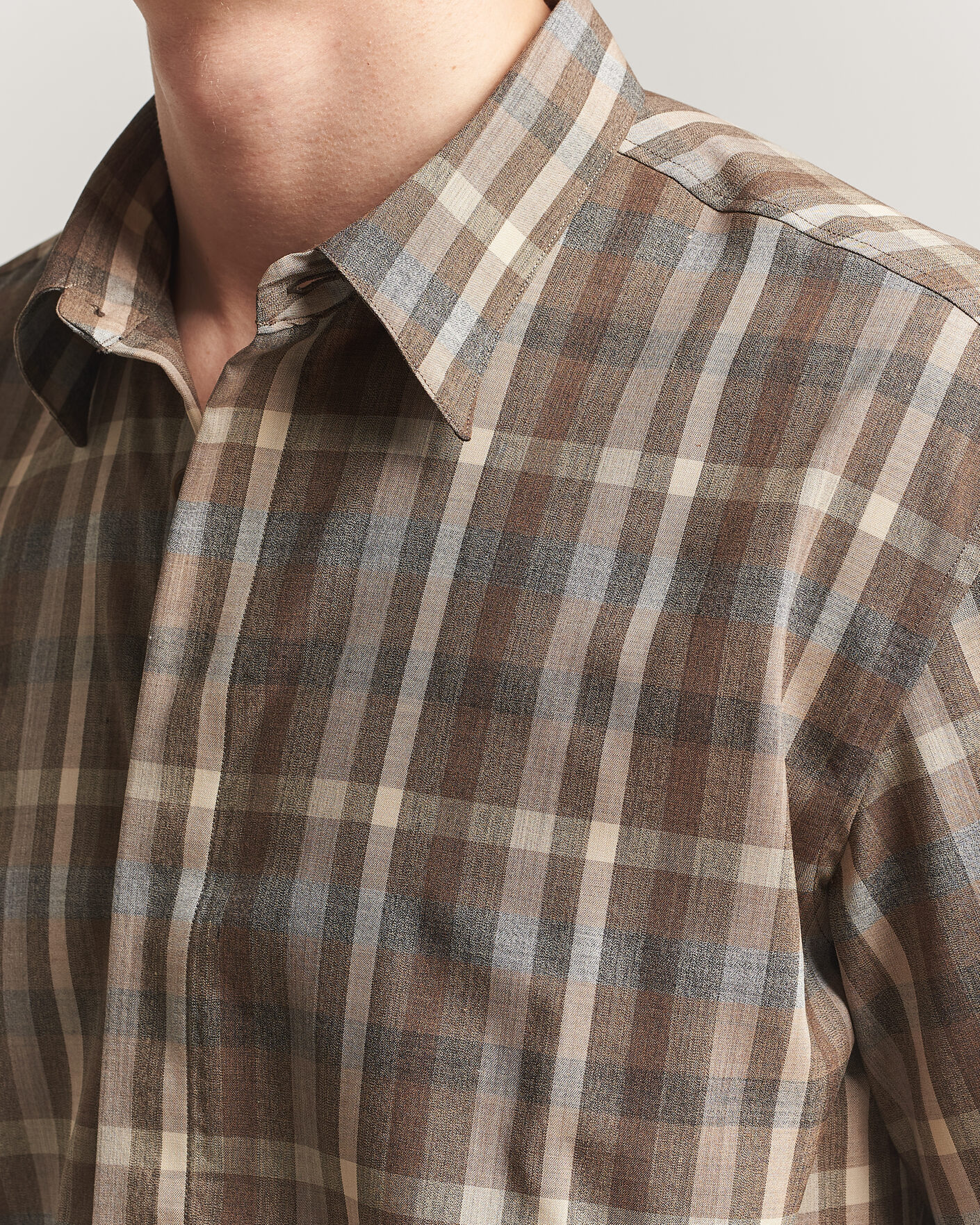 Hombres | Camisas | Auralee | Tropical Wool Half Sleeve Shirt Brown Check
