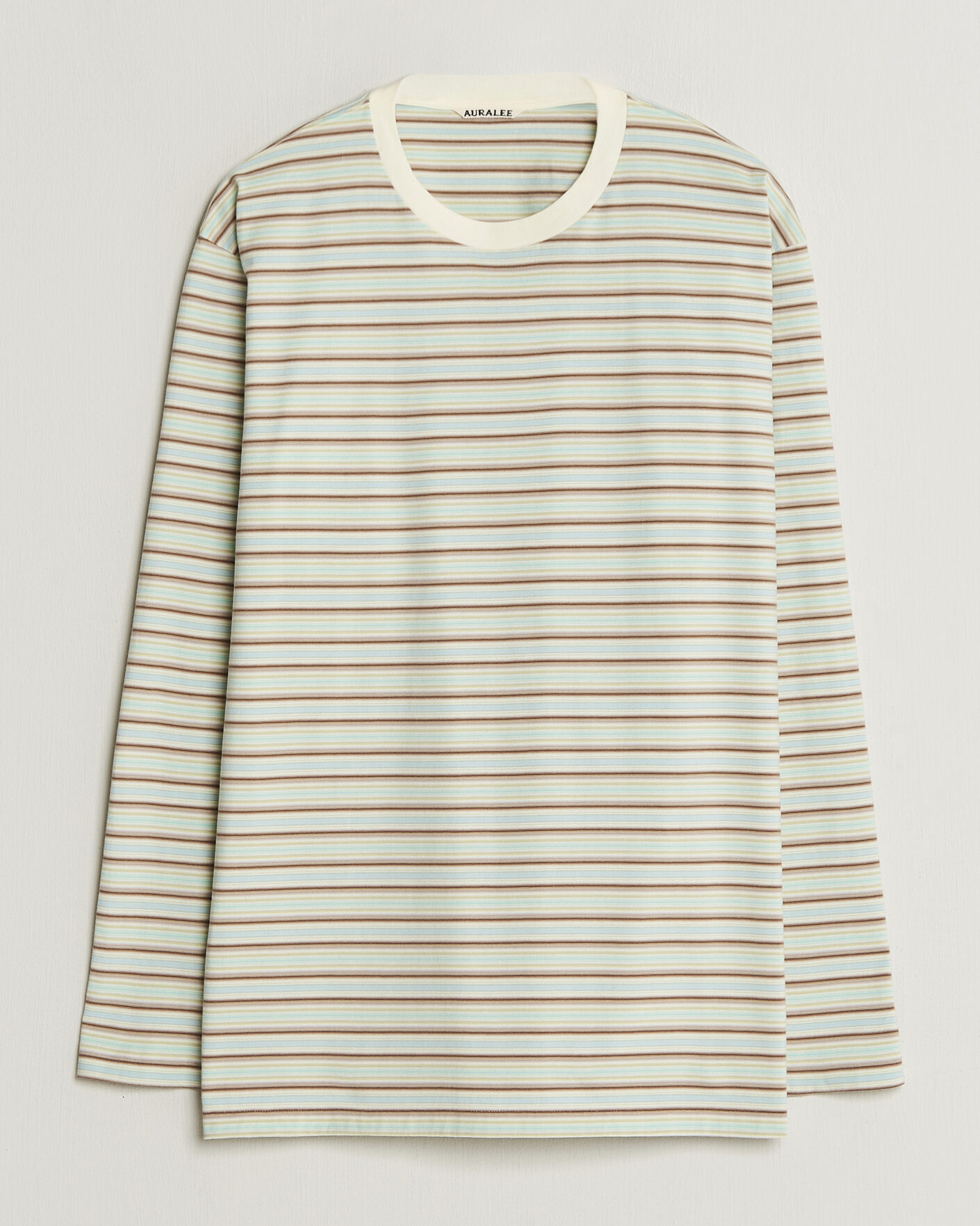 Hombres | Camisetas | Auralee | Long Sleeve Cotton T-Shirt Mint Stripe