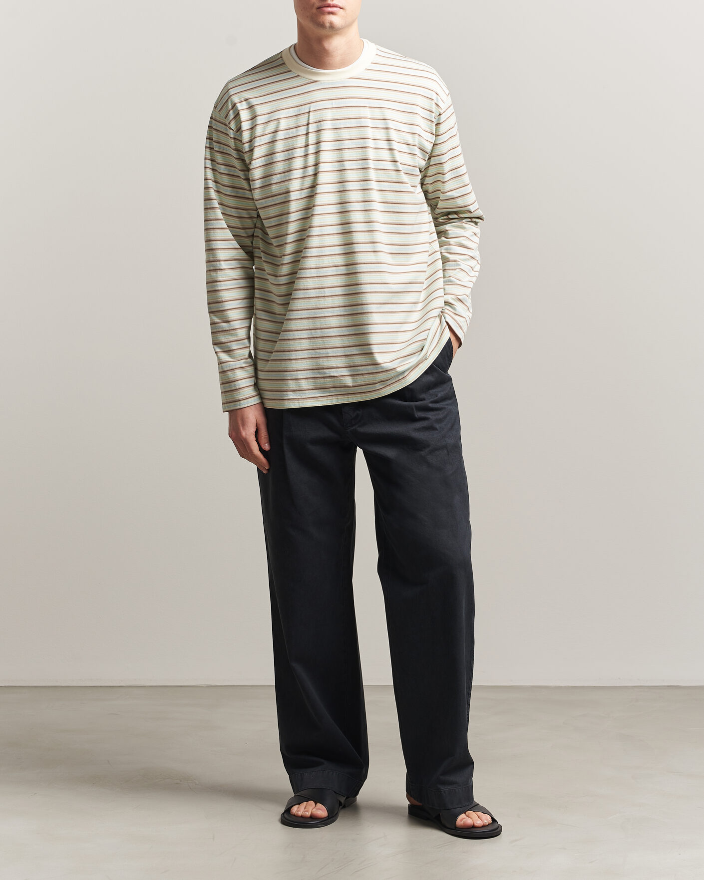 Hombres | Camisetas | Auralee | Long Sleeve Cotton T-Shirt Mint Stripe