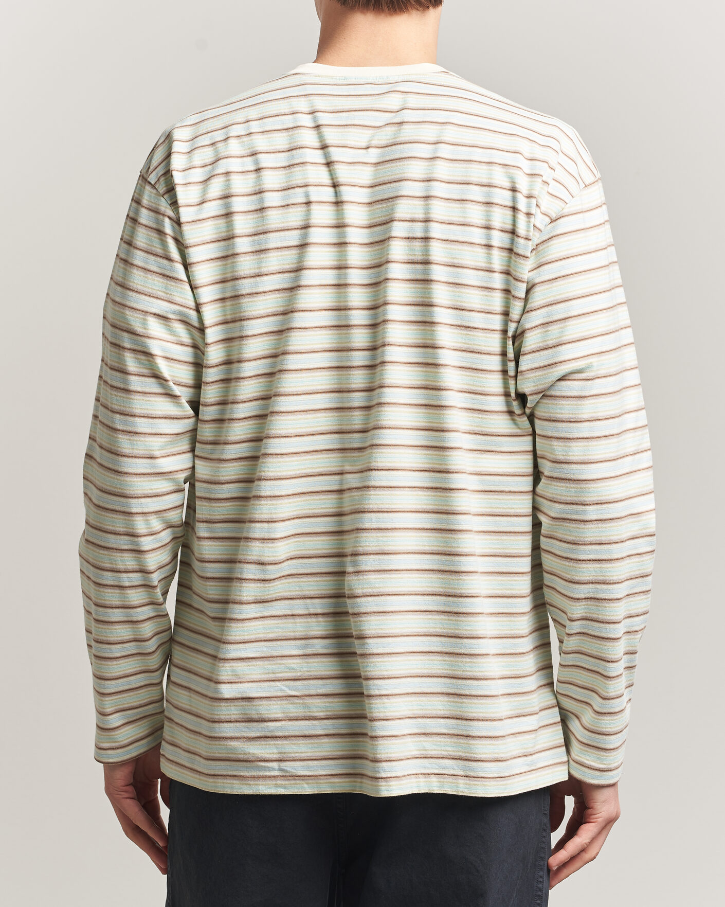 Hombres | Camisetas | Auralee | Long Sleeve Cotton T-Shirt Mint Stripe
