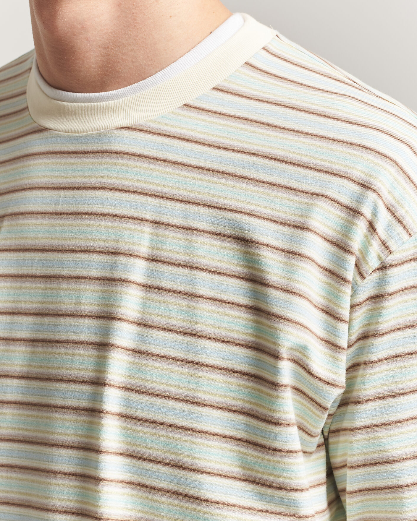 Hombres | Camisetas | Auralee | Long Sleeve Cotton T-Shirt Mint Stripe