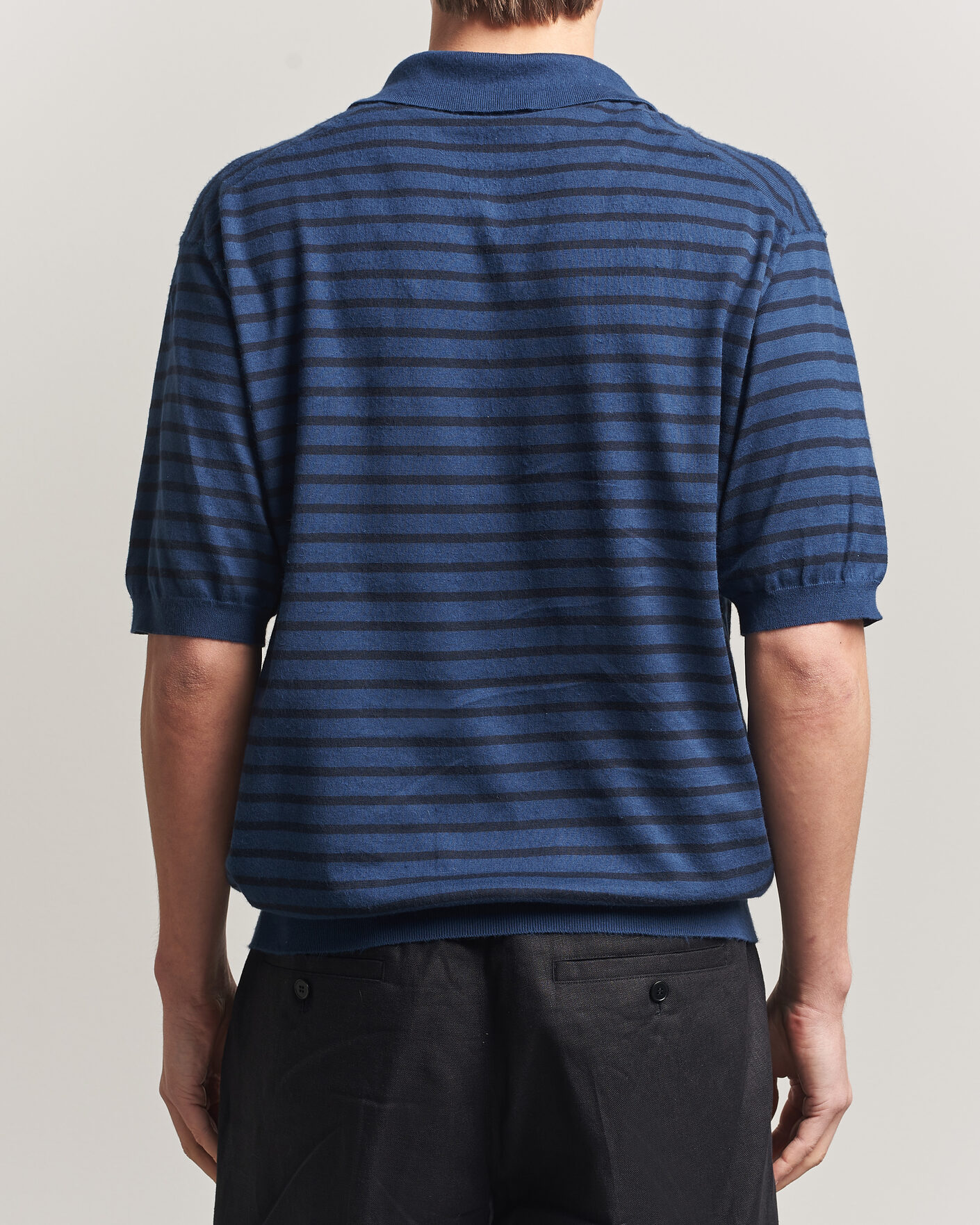 Hombres | Polos | Auralee | Cotton Knit Skipper Polo Navy Stripe