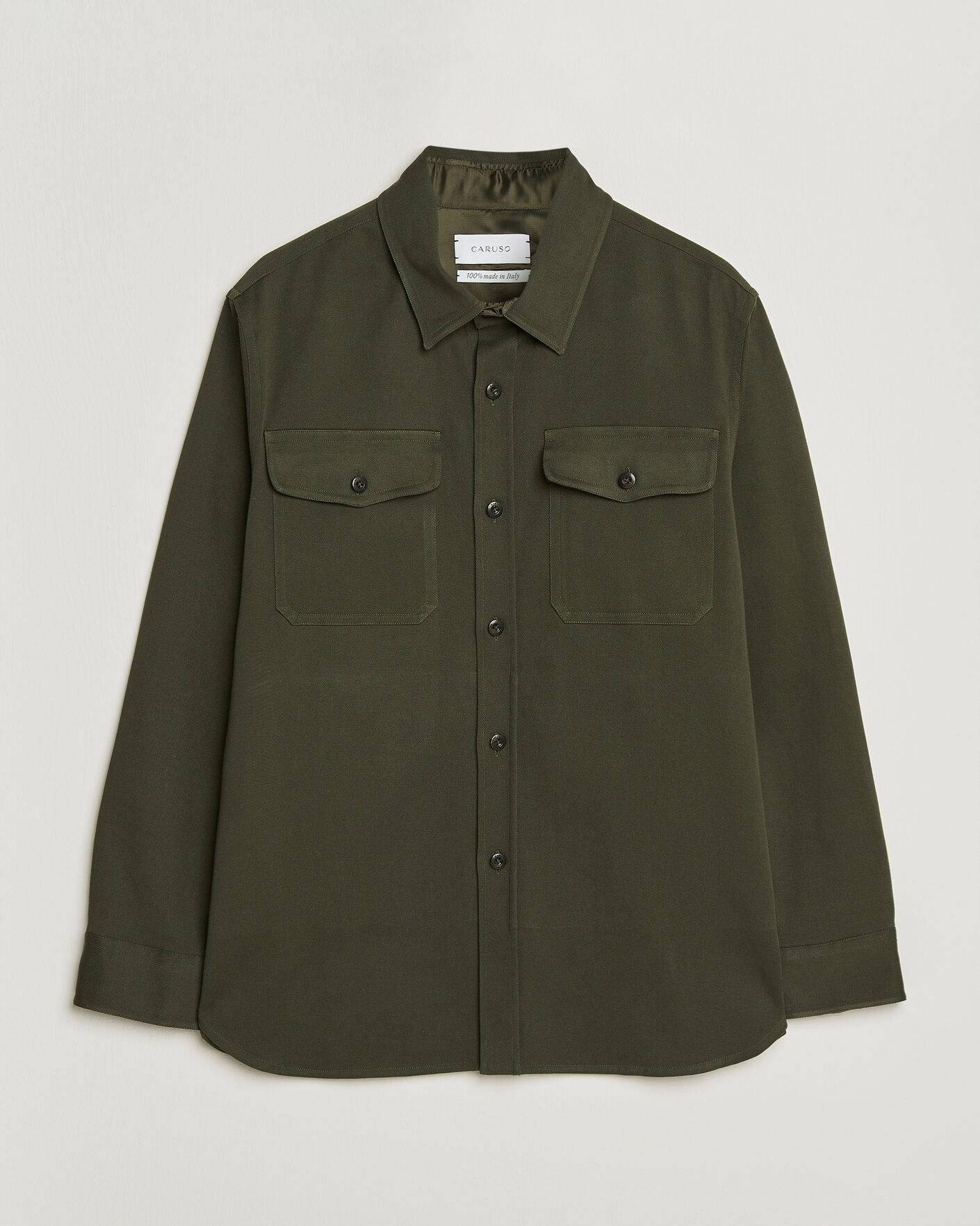 Hombres | Camisas | Caruso | Twill Cotton Overshirt Dark Green