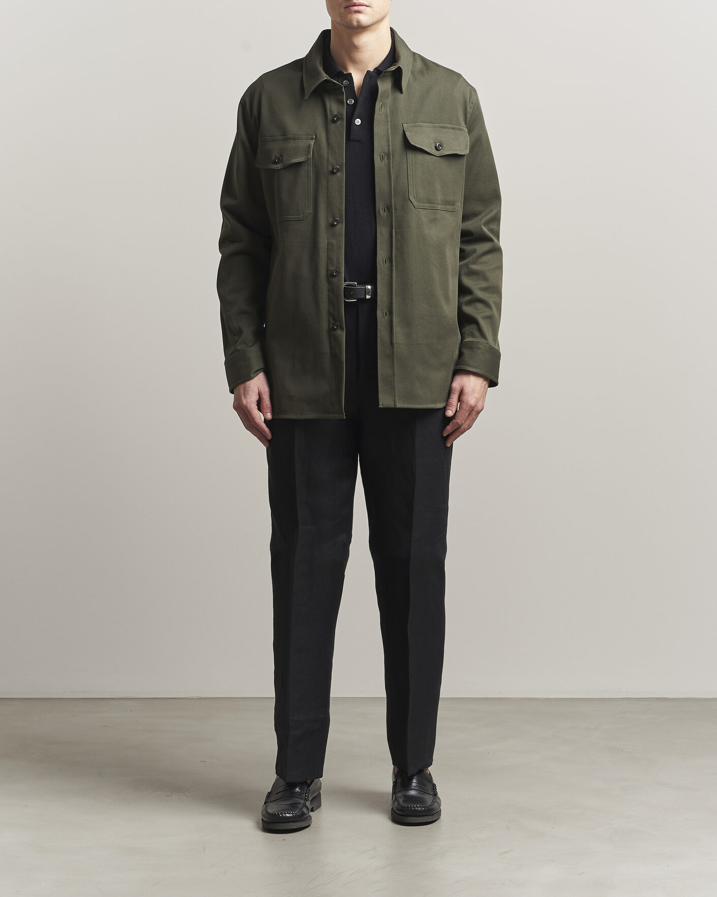 Hombres | Camisas | Caruso | Twill Cotton Overshirt Dark Green