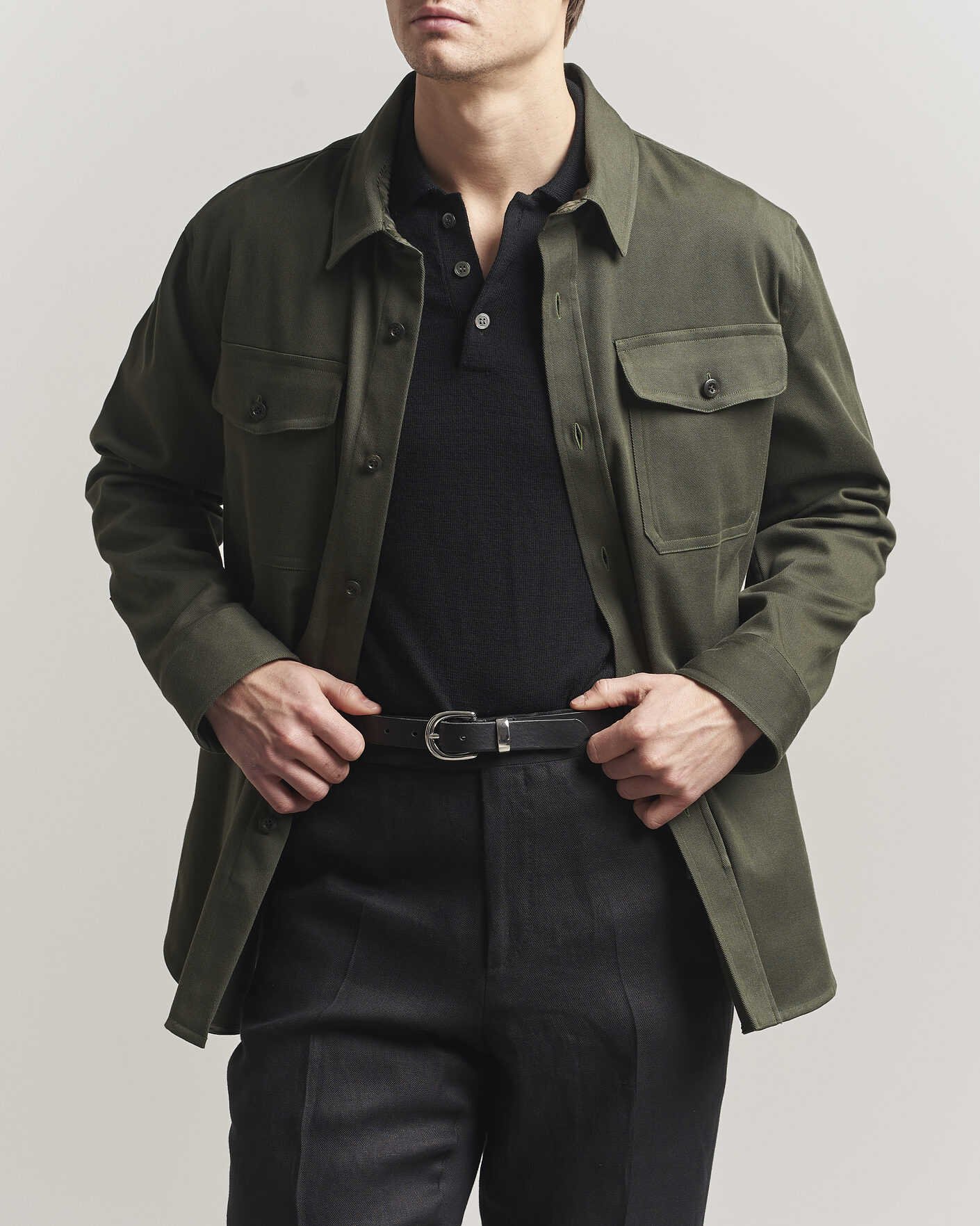 Hombres | Camisas | Caruso | Twill Cotton Overshirt Dark Green