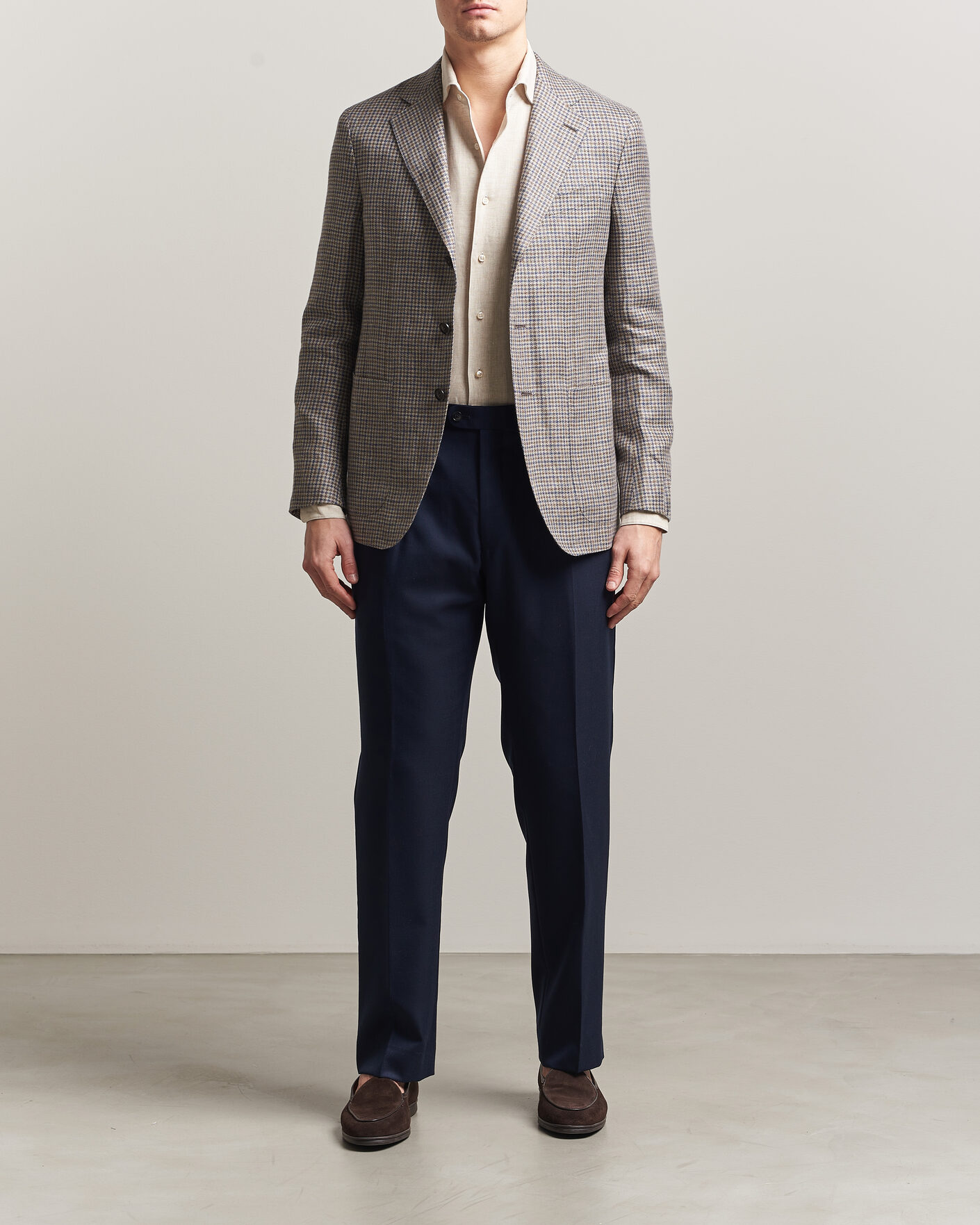 Hombres | Blazers | Caruso | Aida Linen/Wool Blazer Navy/Grey Check