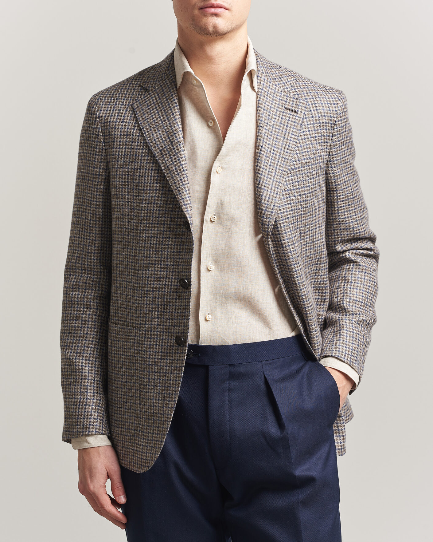 Hombres | Blazers | Caruso | Aida Linen/Wool Blazer Navy/Grey Check